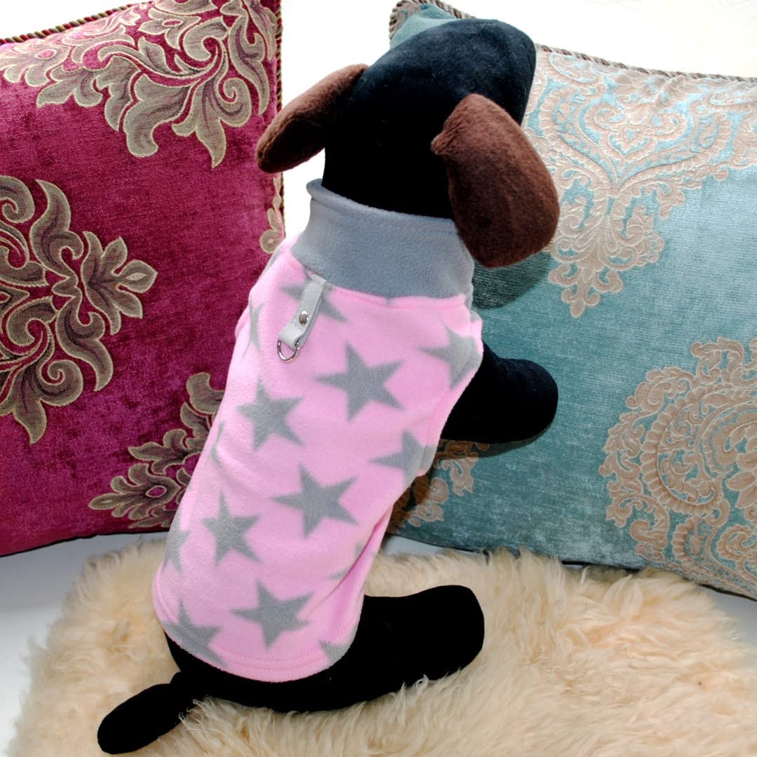Pixriy Dog Sweater, Soft Fleece Vest With Leash Ring Pullover Jacket Winter Pet Dog Clothes For Puppy Small Dogs Cats Teddy Chihuahua Yorkshire For Christmas (X-Large (Pack Of 1), Pink Star)
