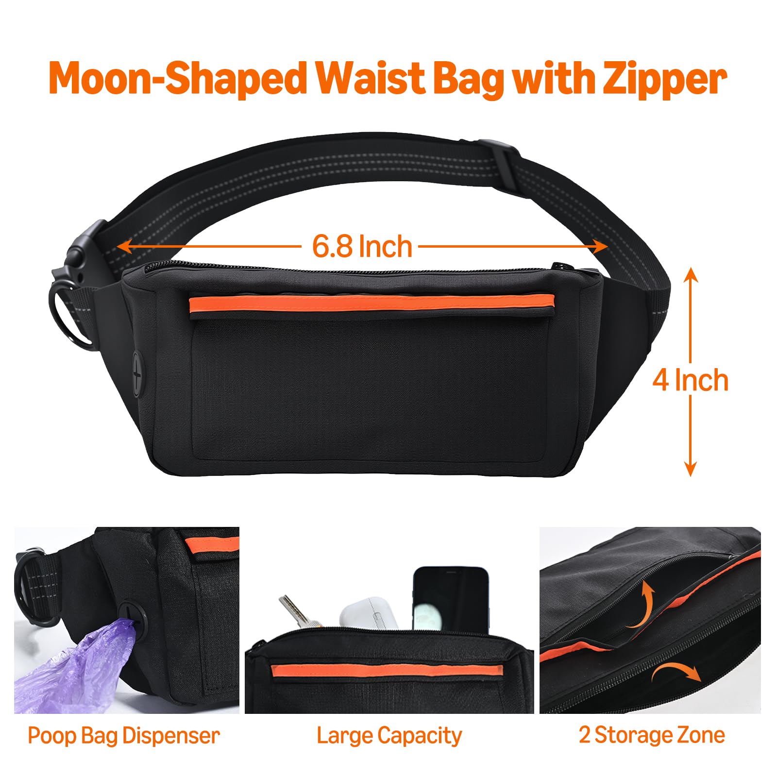 Amazon Basics Hands Free Dog Leash With Running Bag, Adjustable Waist Belt, Dual Padded Handles, Reflective Bungee Leash For Wal