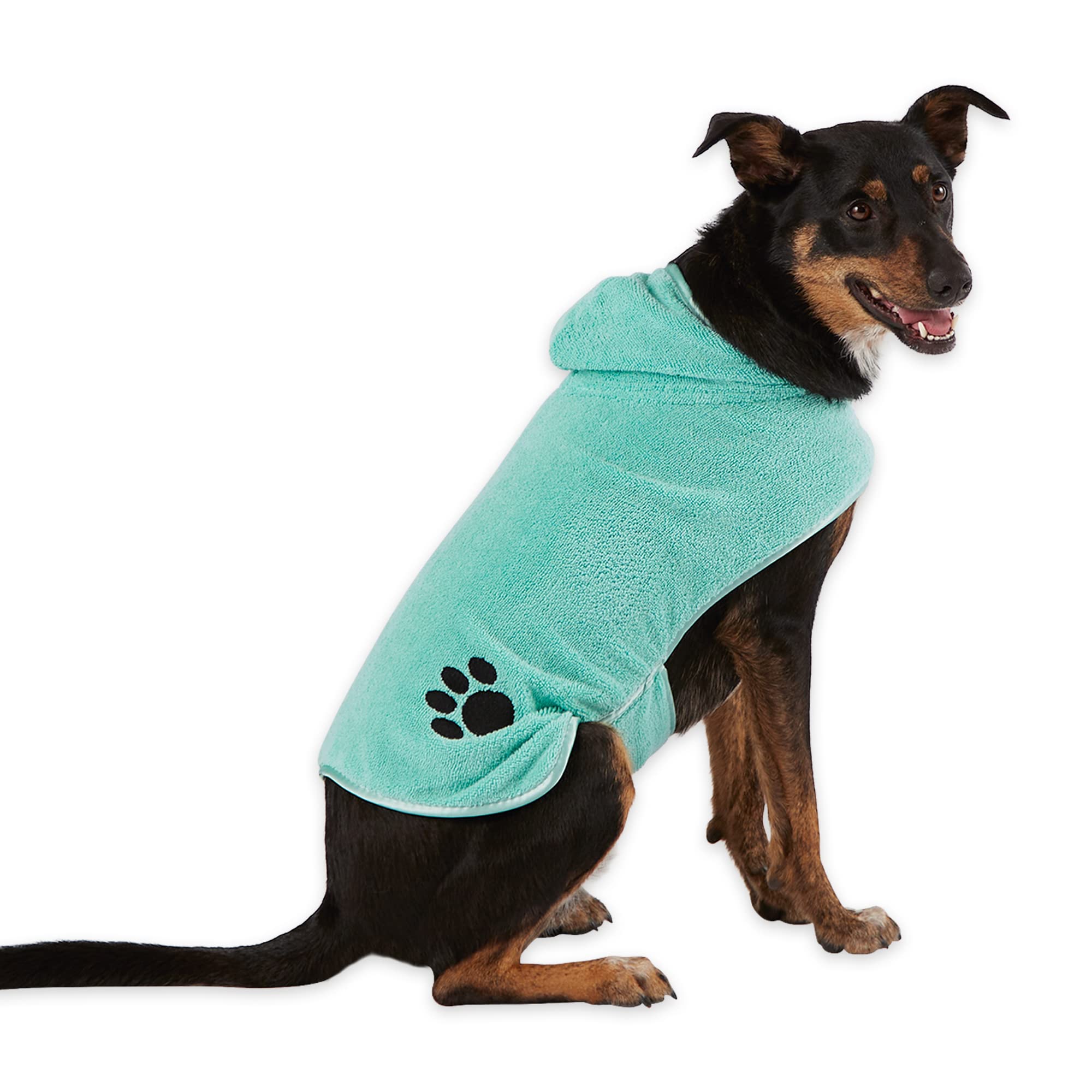 Bone Dry Pet Robe Collection Embroidered Absorbent Microfiber Bath Robe With Adjustable Closure, For Dogs & Cats, Large, Aqua