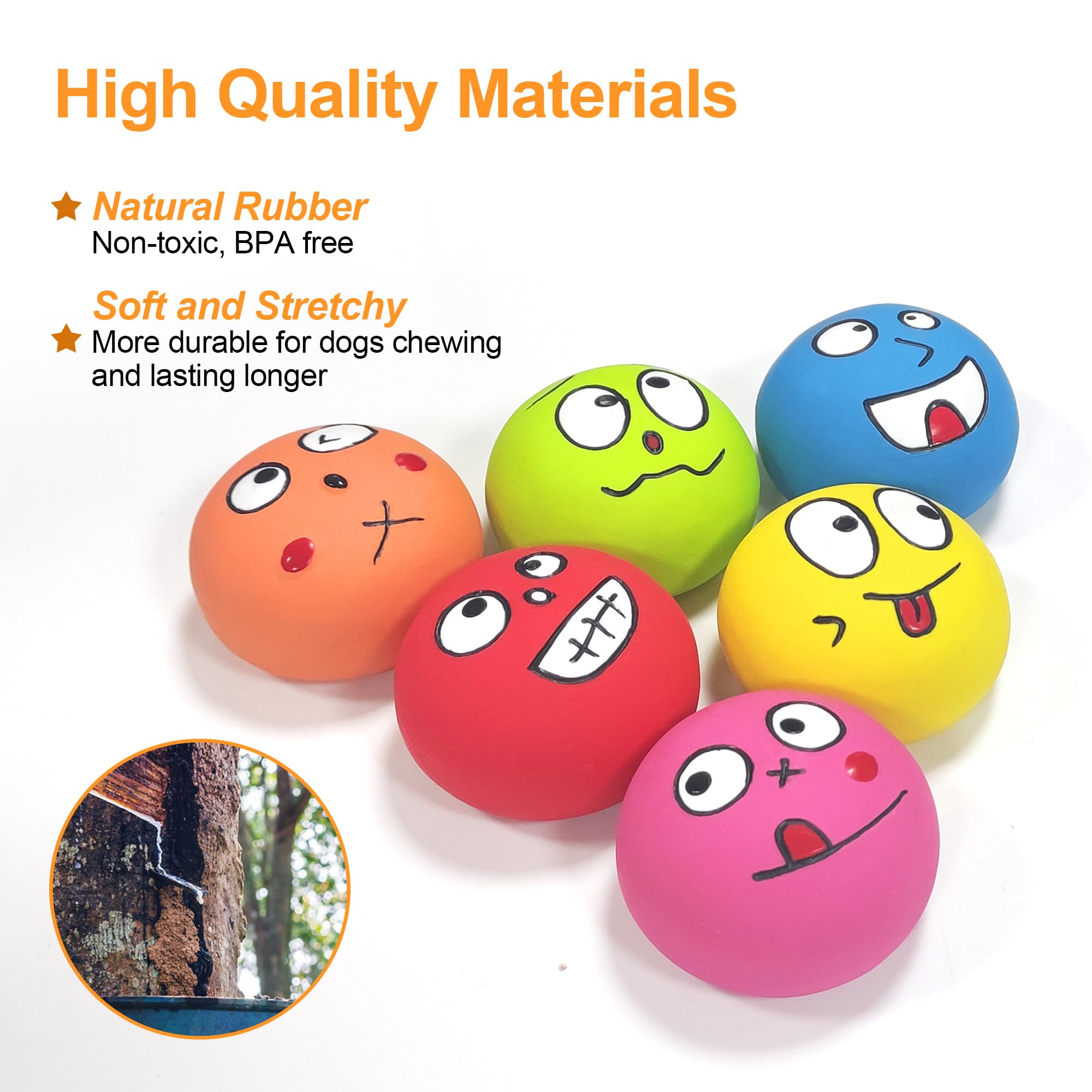 Brmdt Squeaky Balls For Dogs 6 Pcs, Squeaky Dog Toys Small Rubber Balls With Funny Expressions For Puppies, Small And Medium Dog