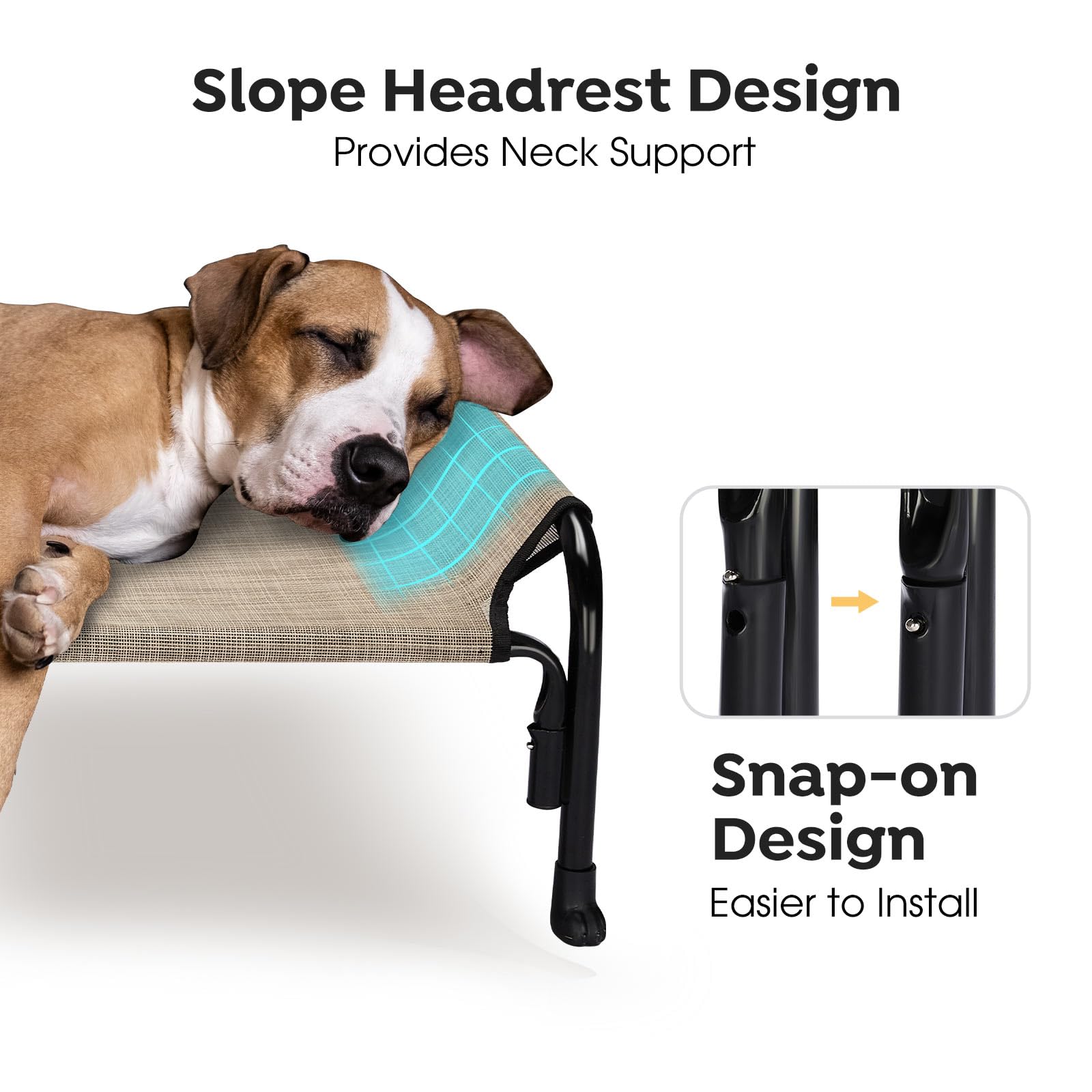 Veehoo Elevated Dog Bed, Outdoor Raised Dog Cots Bed For Medium Dogs, Cooling Camping Elevated Pet Bed With Slope Headrest For Indoor And Outdoor, Washable Breathable, Medium, Beige Coffee, Cwc2204