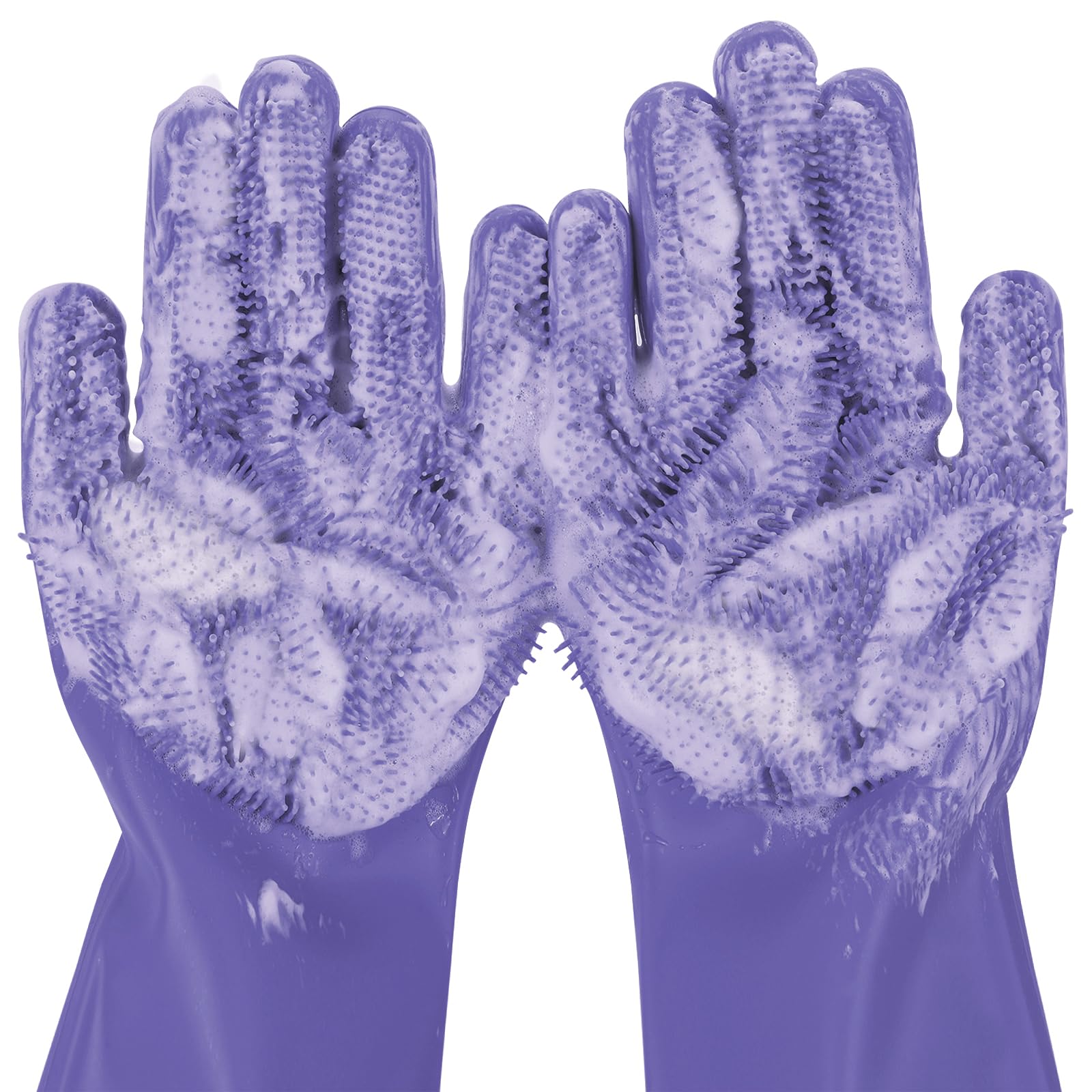 Pecute Heat Resistant Silicone Grooming Gloves With High-Density Teeth And Enhanced Five Finger Design For Bathing And Massaging