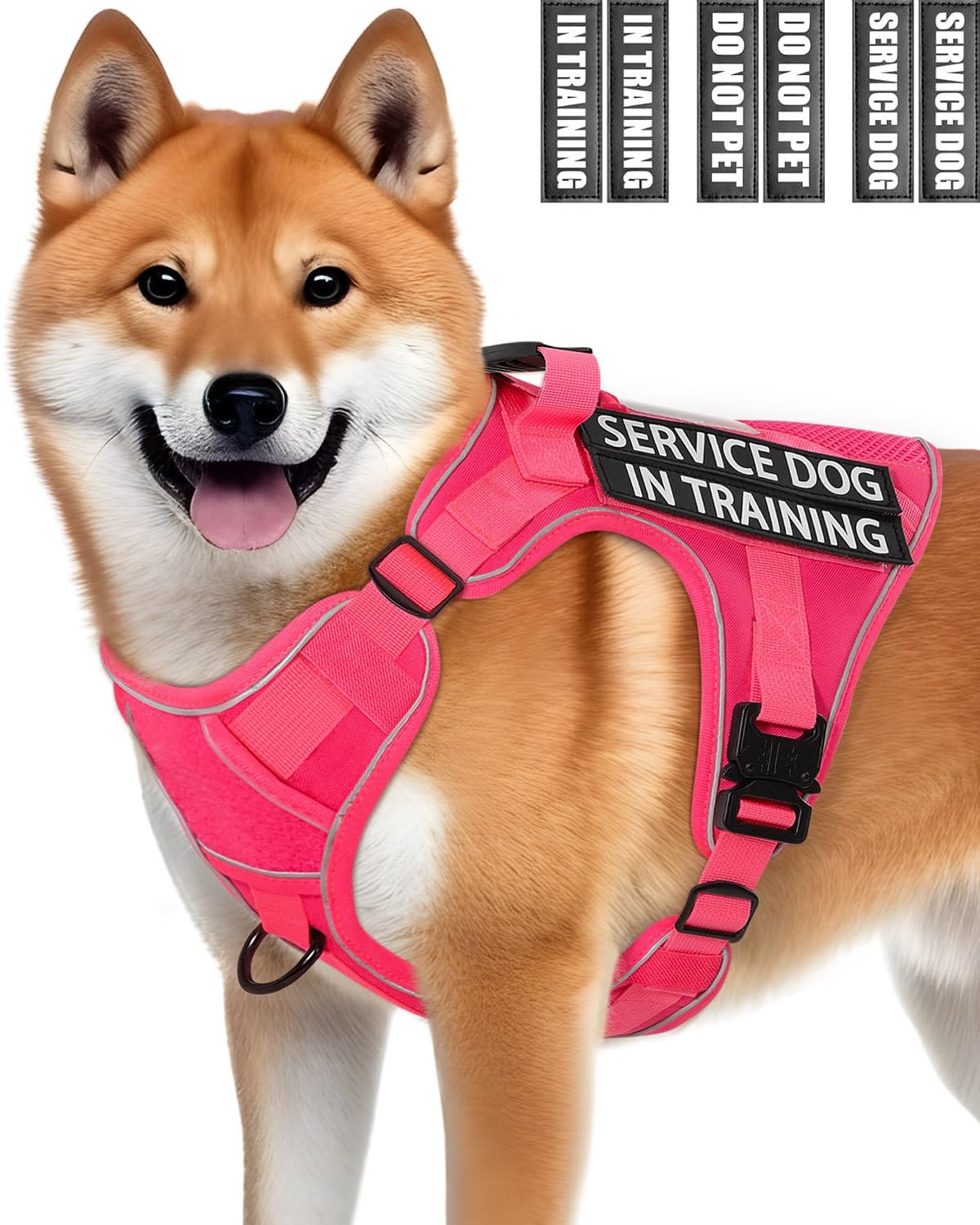 Reflective Pink Service Dog In Training Vest Harness For Medium Dogs, Adjustable Heavy Duty Padded Dog Harness, With Front Clip 