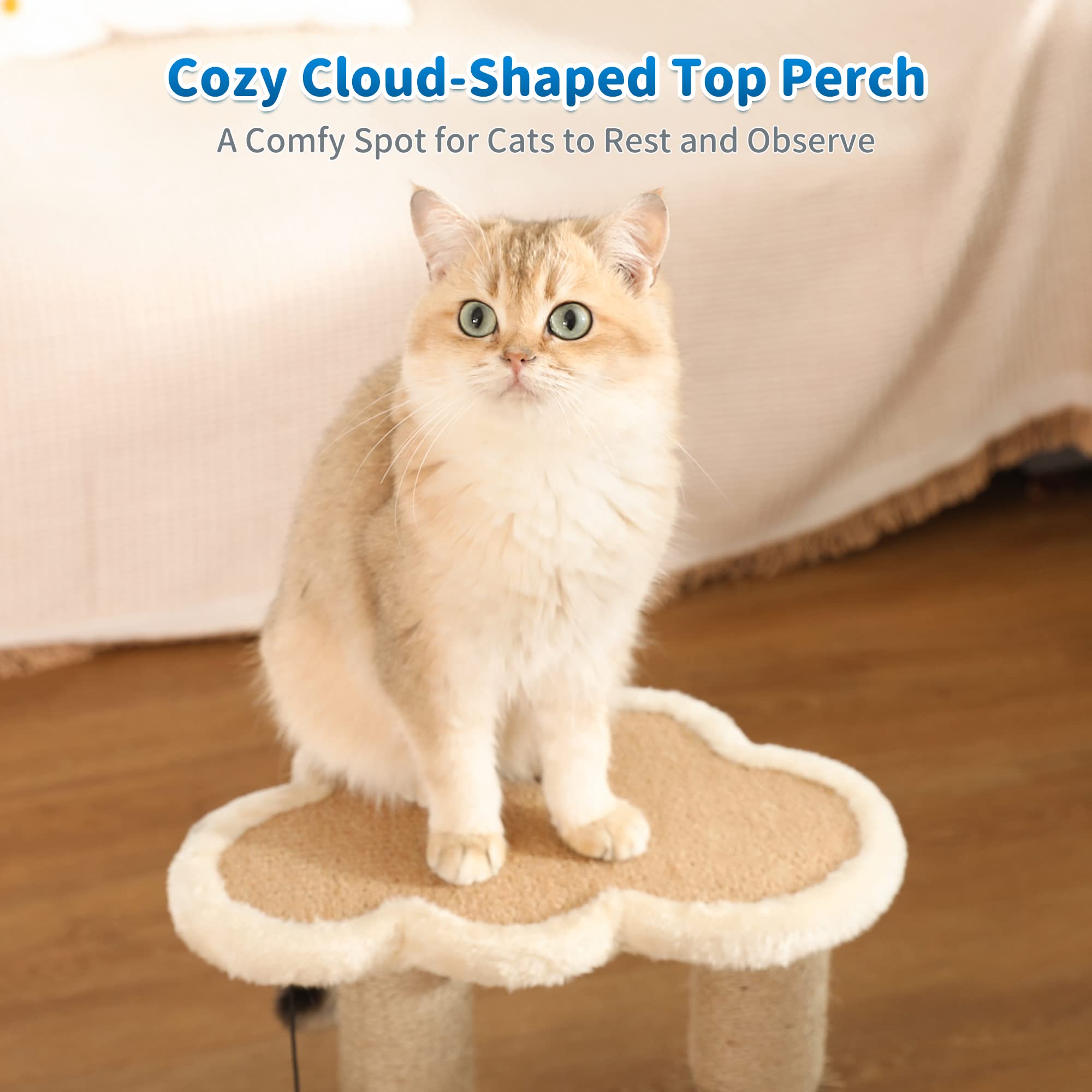 Made4Pets Cat Scratching Post, Cat Self Groomer For Indoor Cats, Cloud Soft Perch For Rest, 17.5' Tall Natural Sisal Scratcher Cat Grooming Interactive Ball Track Toys For Small Cats Kittens