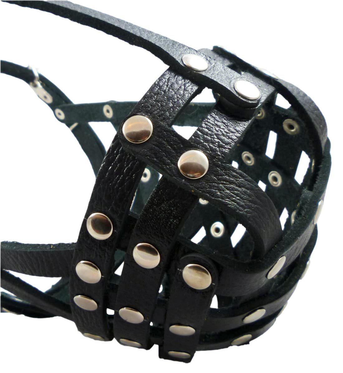 Secure Leather Mesh Basket Dog Muzzle #14 Black - Boxer, English Bulldog (Circumference 13, Snout Length 3)