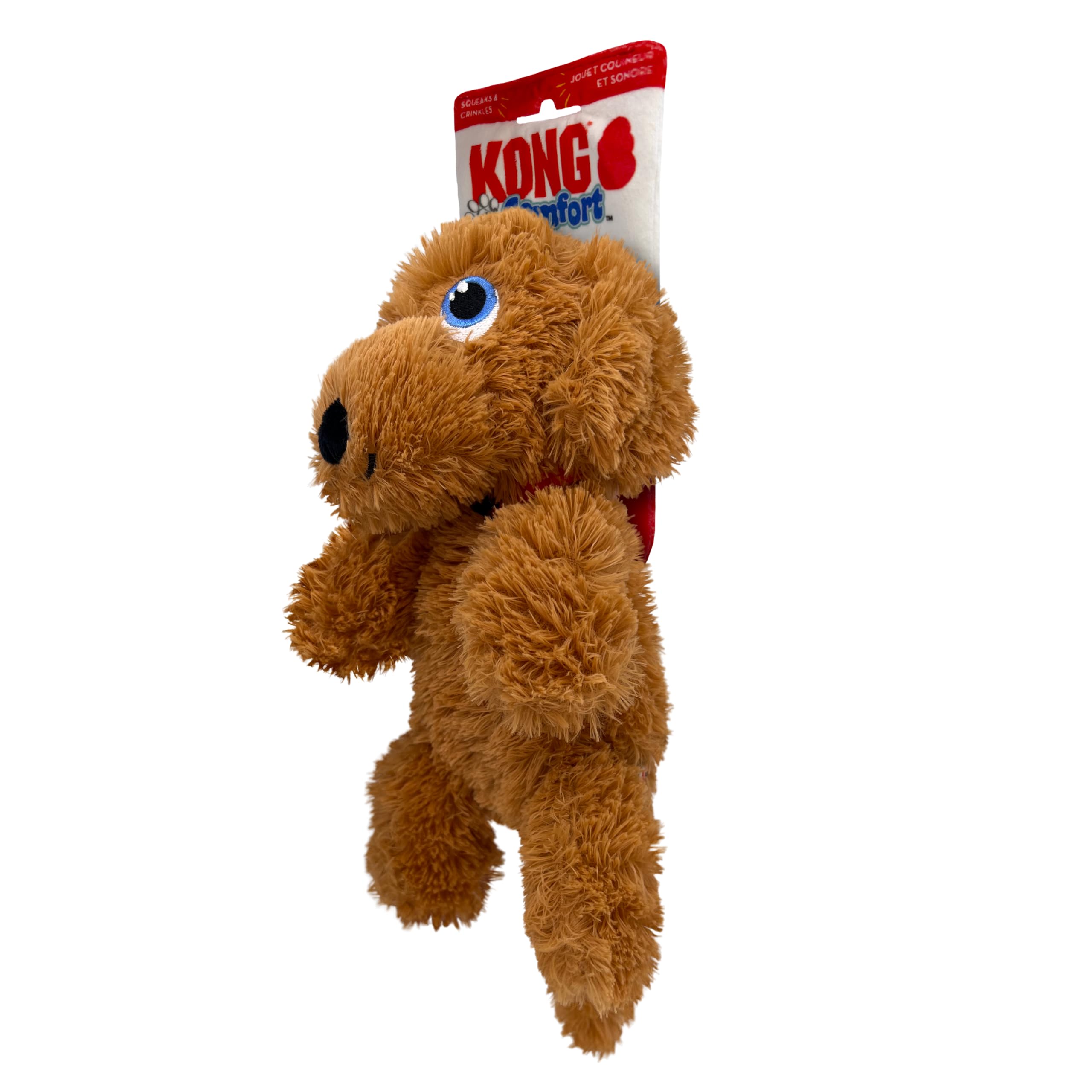 KONG Comfort Pups Low Stuffing Plush Fur and Crinkly Noise with Squeaker (Medium, Goldie)