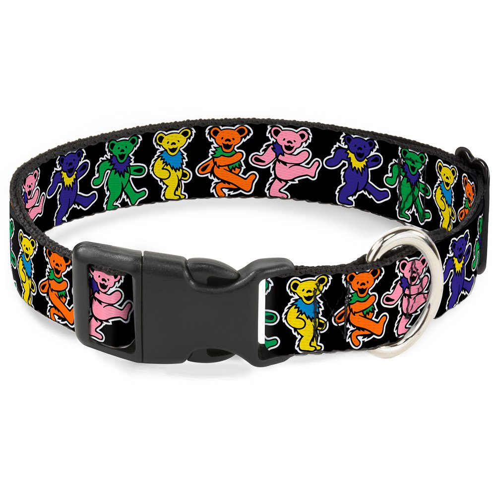 Buckle-Down Plastic Clip Collar - Dancing Bears Black/Multi Color - 1/2' Wide - Fits 9-15' Neck - Large