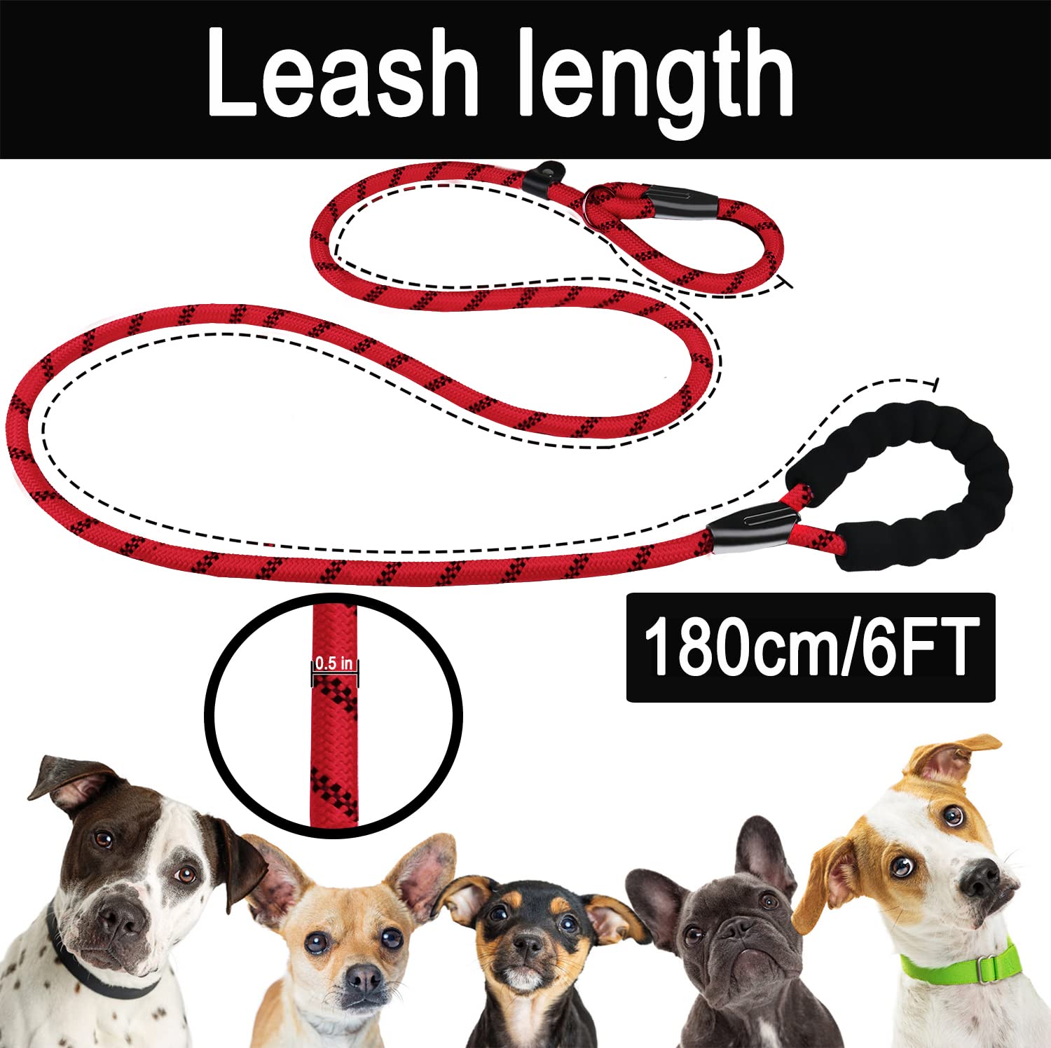 Slip Lead Dog Leash, 6 Ft Heavy Duty Dog Leashes, Durable Training Rope Slip Leash With Comfortable Padded Handle And Highly Ref
