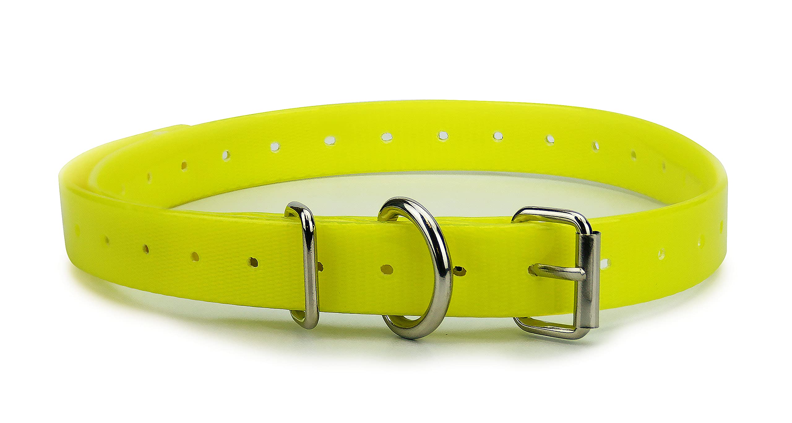 Yellow 3/4 Heavy Duty Tpu Coated Nylon Replacement Dog Collar Strap With Metal Buckle For Shock, Bark And Electric + Containme