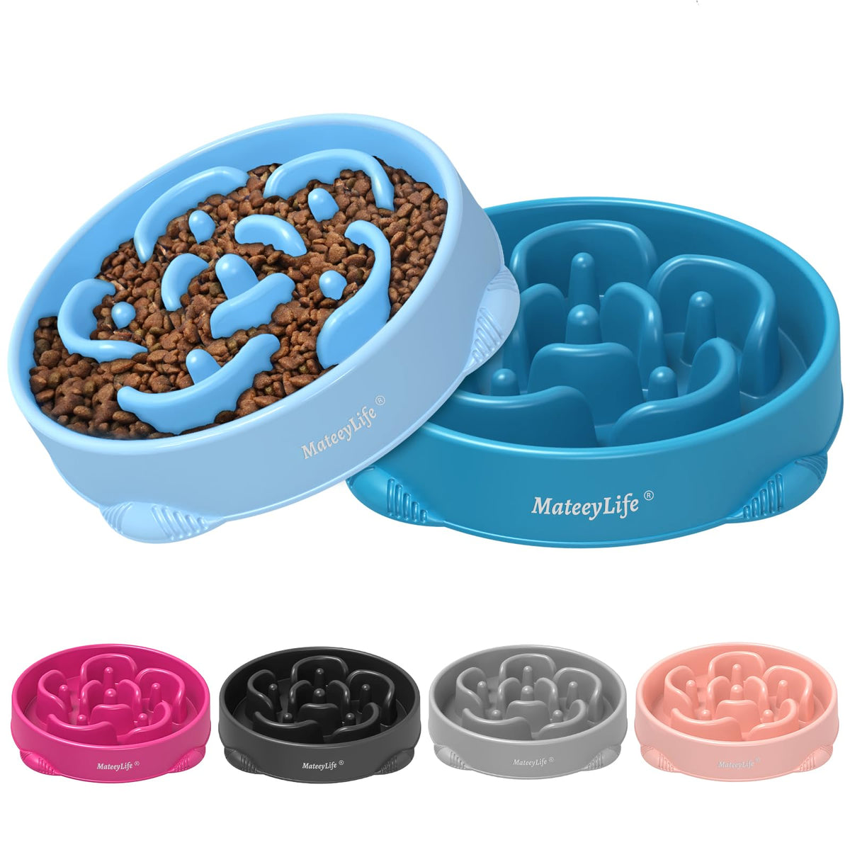 Mateeylife Large Slow Feeder Dog Bowls 2Pcs, Anti-Choking Puzzle Dog Food Bowls, Non Slip Interactive Dog Feeding Bowls Slow Down Eating, Bloat Stop Maze Dog Dishes Dog Feeder For Large Breeds 4 Cups