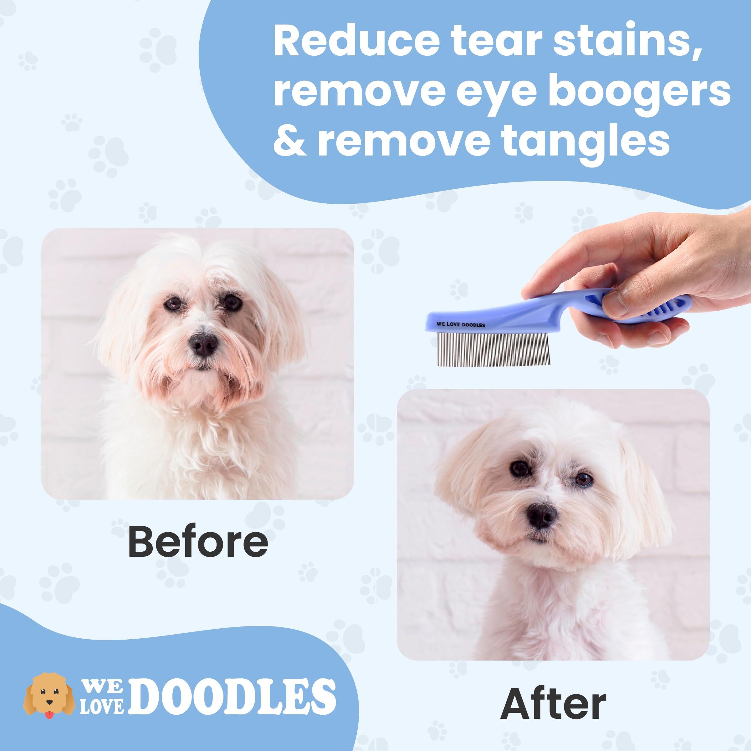 Dog Face Comb, Flea Comb For Dogs, Fine Tooth Tear Stain Remover, Removes Crust, Mucus, And Stains, Face Brush For Poodles & Oth
