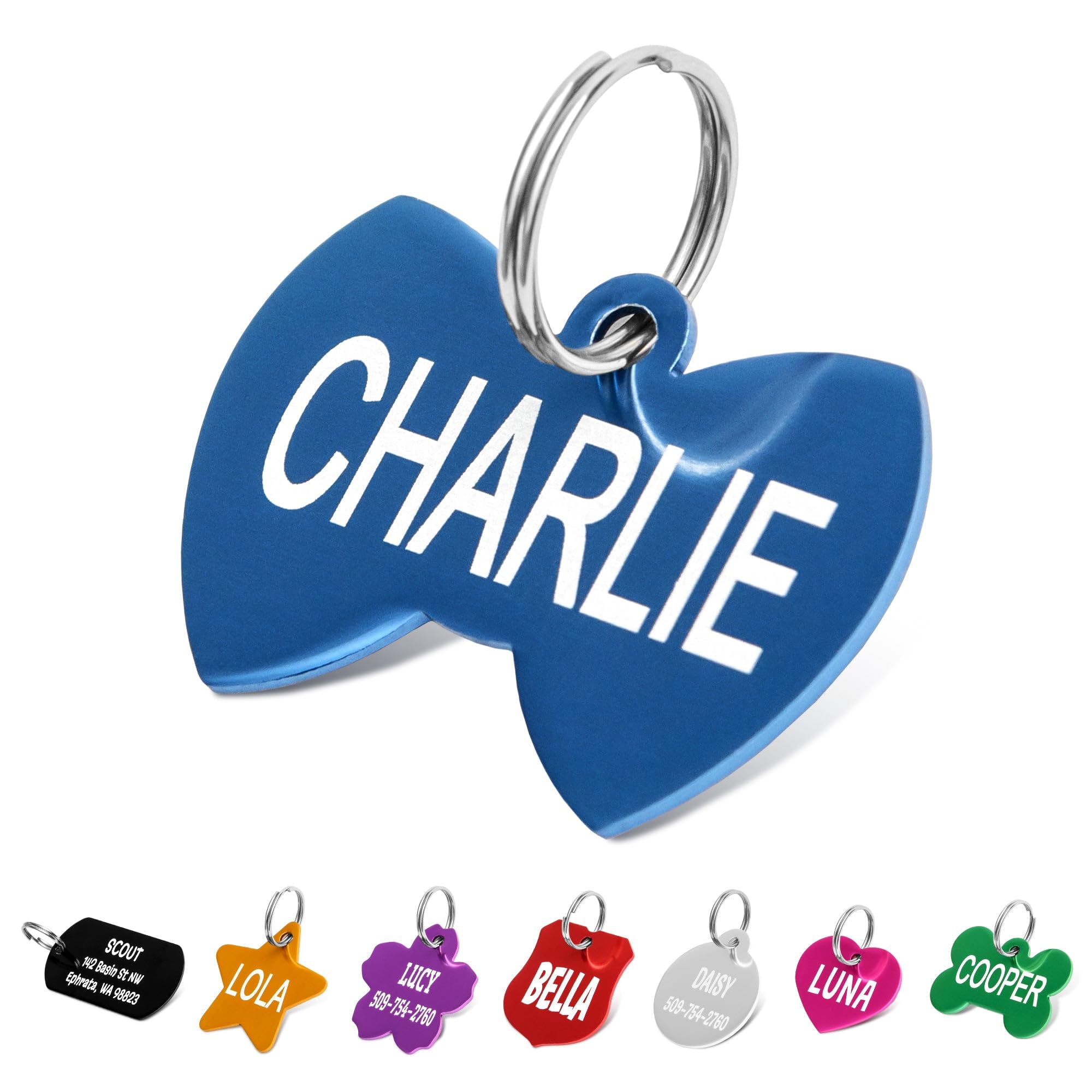 Gotags Dog Tags, Personalized Engraved Dog And Cat Id Tags For Pets, Custom Engraved On Both Sides, Various Shapes Including Bone, Round, Heart, Bow Tie, Star, And Badge (Bow Tie, Small - Pack Of 1)