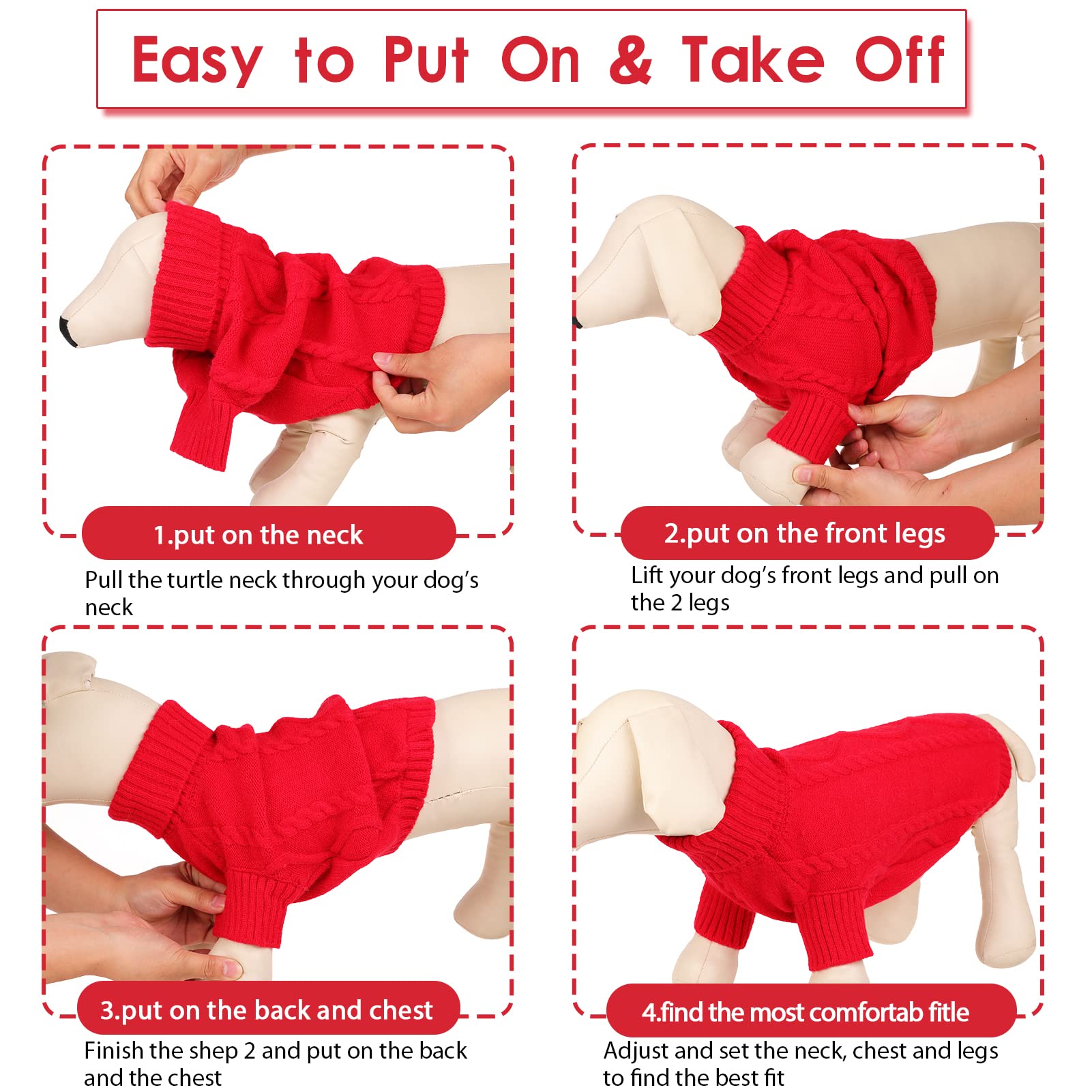Queenmore Xxl Large Dog Winter Clothes - Warm Turtleneck Knitted Sweaters For Pitbull Doberman Dogs, Males & Females, Red, 2Xl