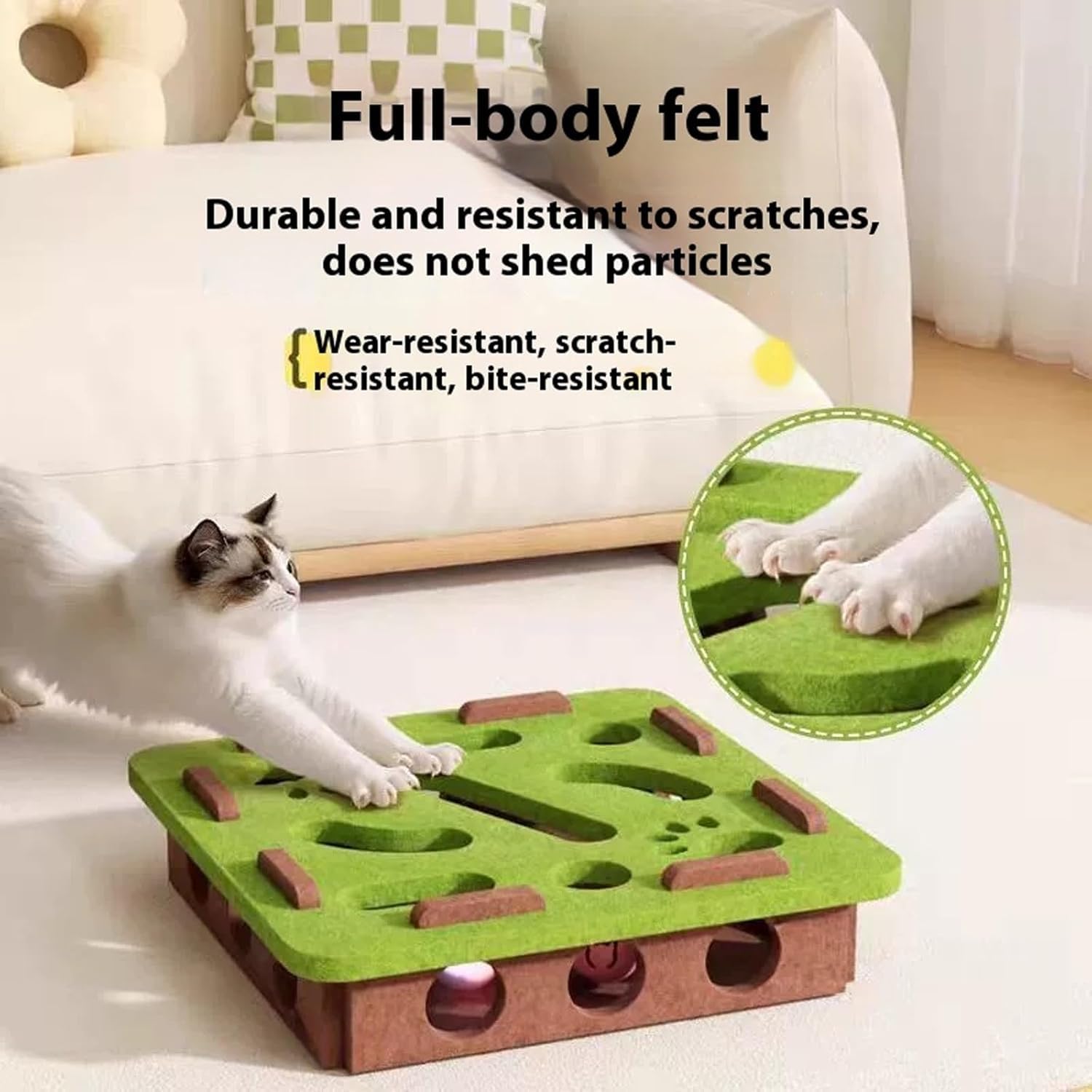 Cat Scratch Puzzle Enrichment Box,Cat Nail File Scratcher Enrichment Box with 3 Bell Balls,Nail File Stress Free Alternative to