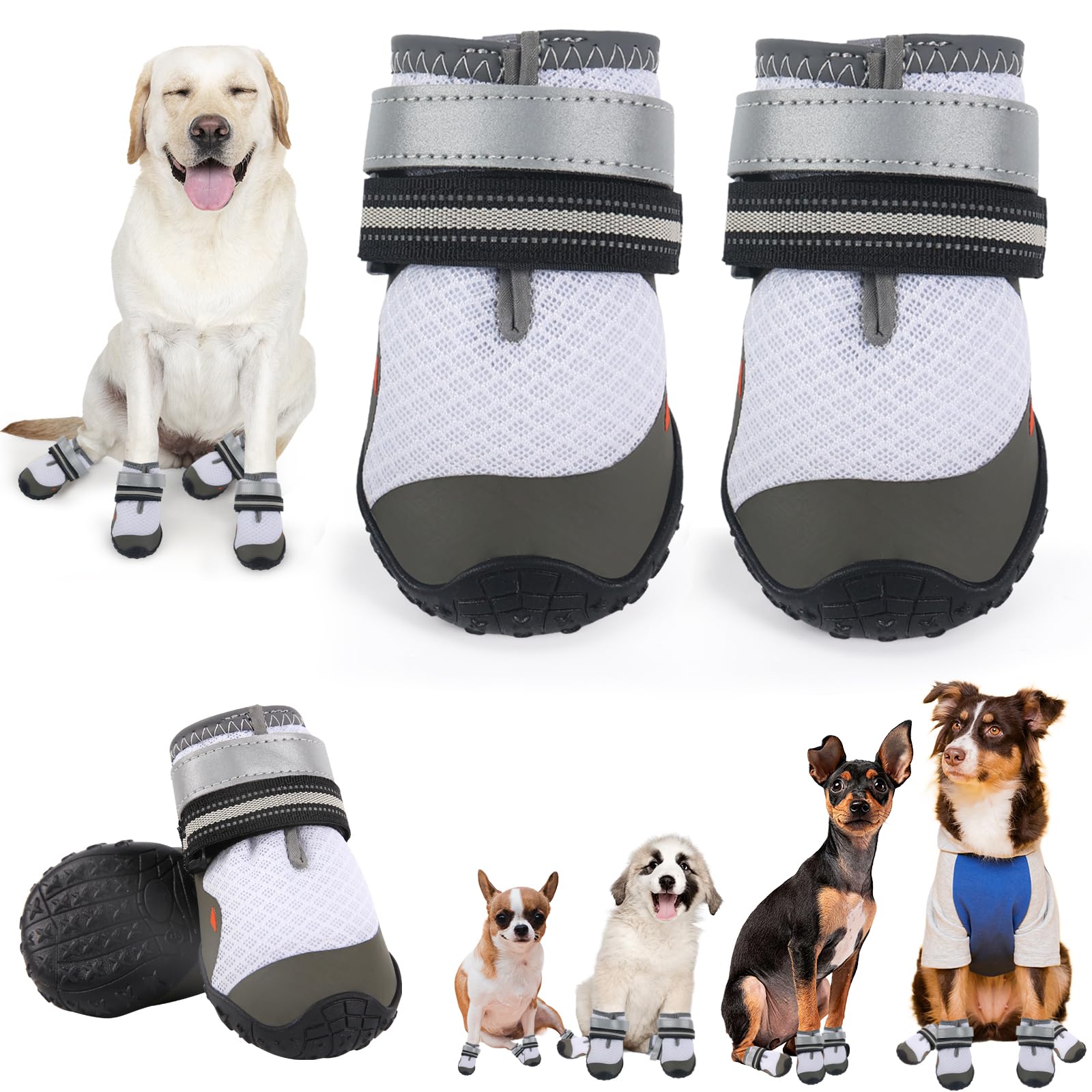 Dog Shoes For Large Small Medium Dogs, Dog Boots & Paw Protectors To Prevent Licking, Anti-Slip Dog Booties With Reflective For 