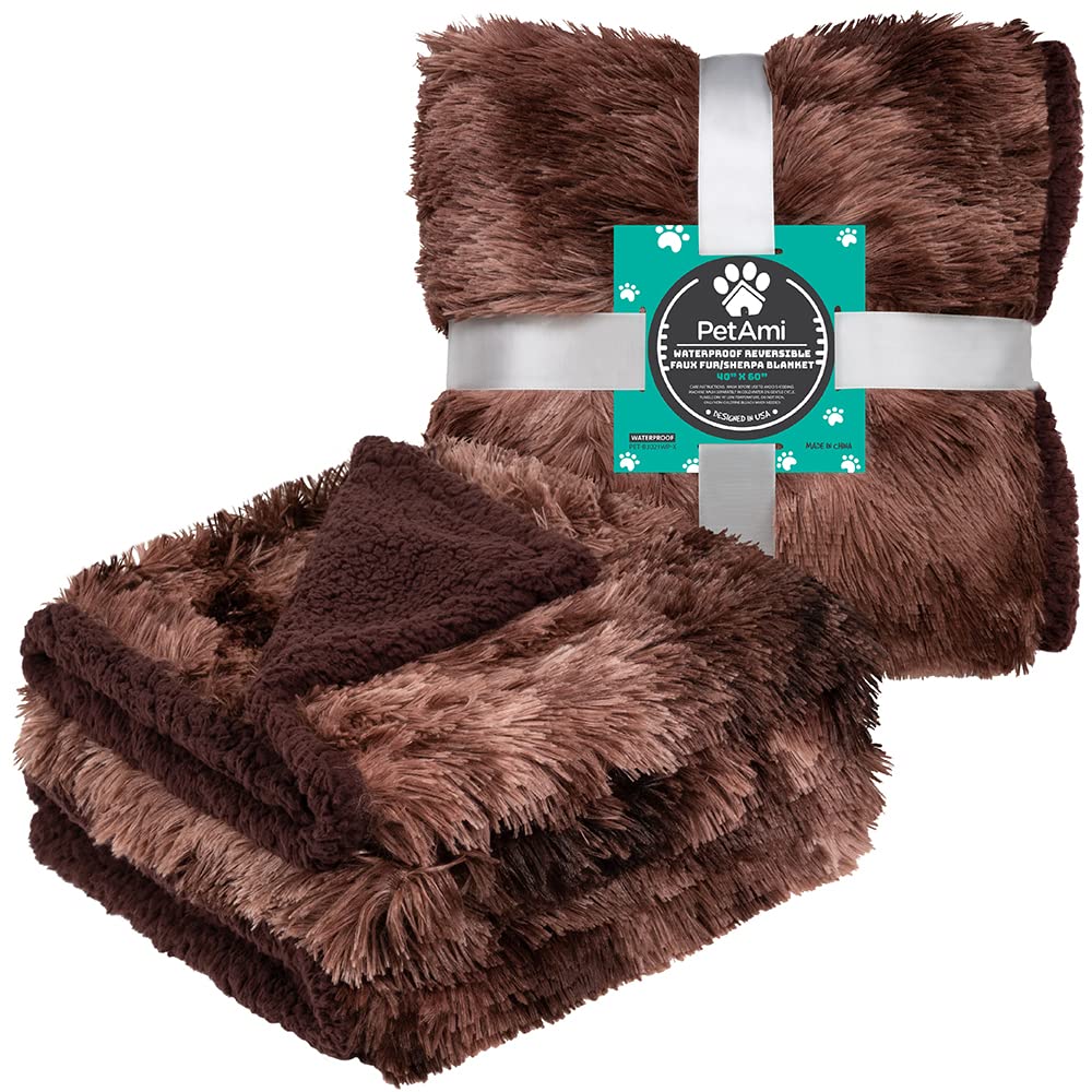 Petami Waterproof Dog Blanket For Medium Large Dog, Puppy Pet Blanket Couch Cover Protection, Sherpa Fleece Fuzzy Cat Blanket Throw, Couch Sofa Bed Furniture Protector Reversible, 40X60 Tie-Dye Brown