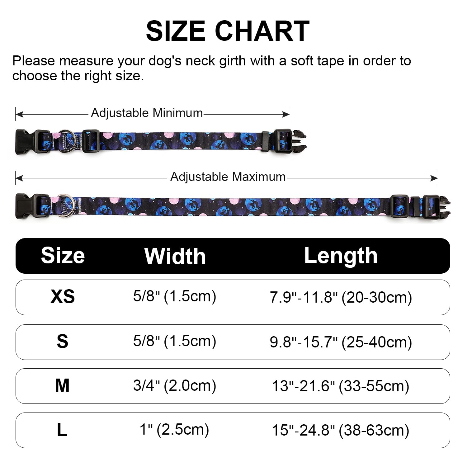 Mercano Adjustable Dog Collar - Special Design Patterns, Soft Nylon Comfortable Durable Pet Collar For Small Medium Large Dogs (L, Night Sky)