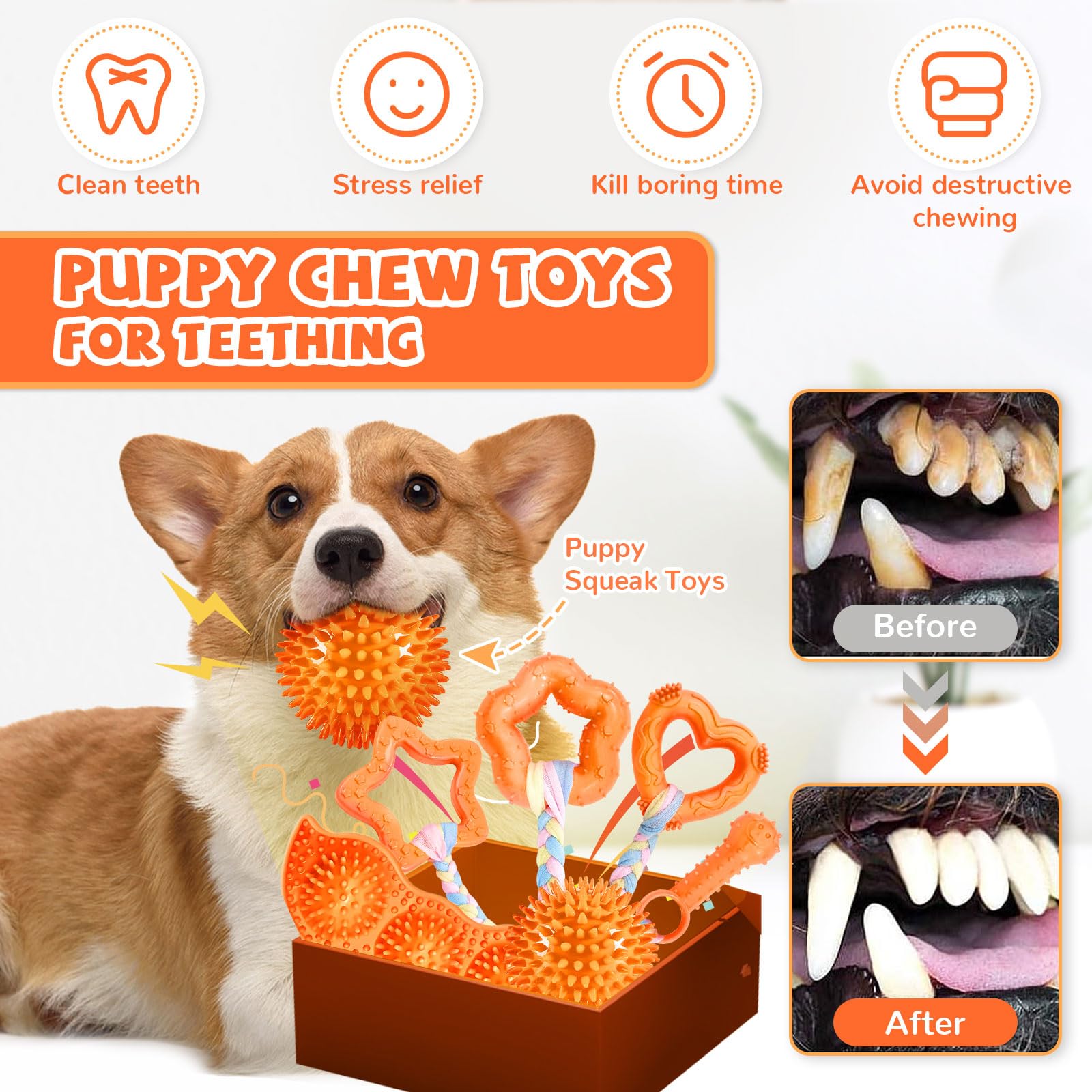 Abrrlo 6 Pack Puppy Teething Toys Cute Orange Puppy Chew Toys For Teething Durable Small Dog Chew Toy For Puppies Small Dog Sque