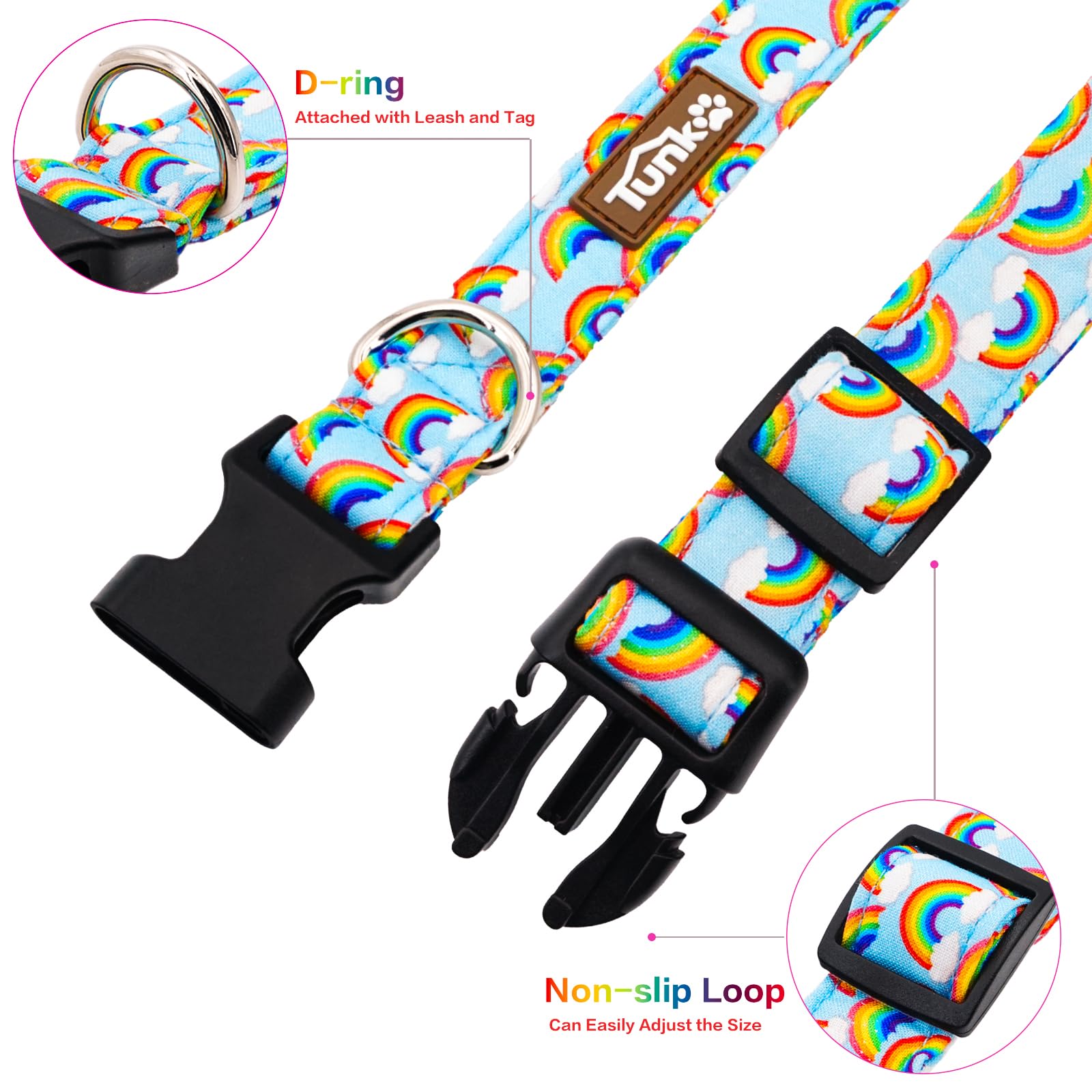 Tunkoo Pride Dog Collar Rainbow Cloud, Cute Adjustable Striped Collar With Strong Plastic Buckle - For Small Medium Large Pets,