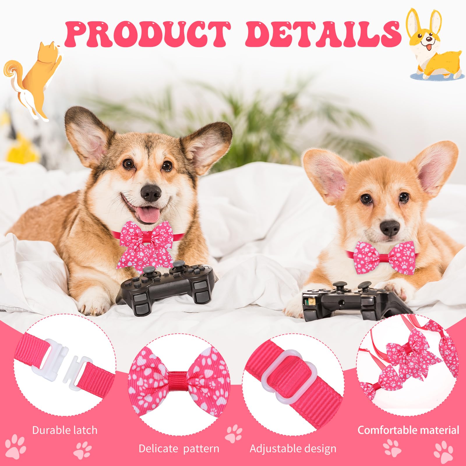 Reginary 100 Pieces Dog Bow Tie Collar Set Include 40 Dog Neckties, and 30 Puppy Bowties, 30 Collar Flowers, Adjustable Pet Ties