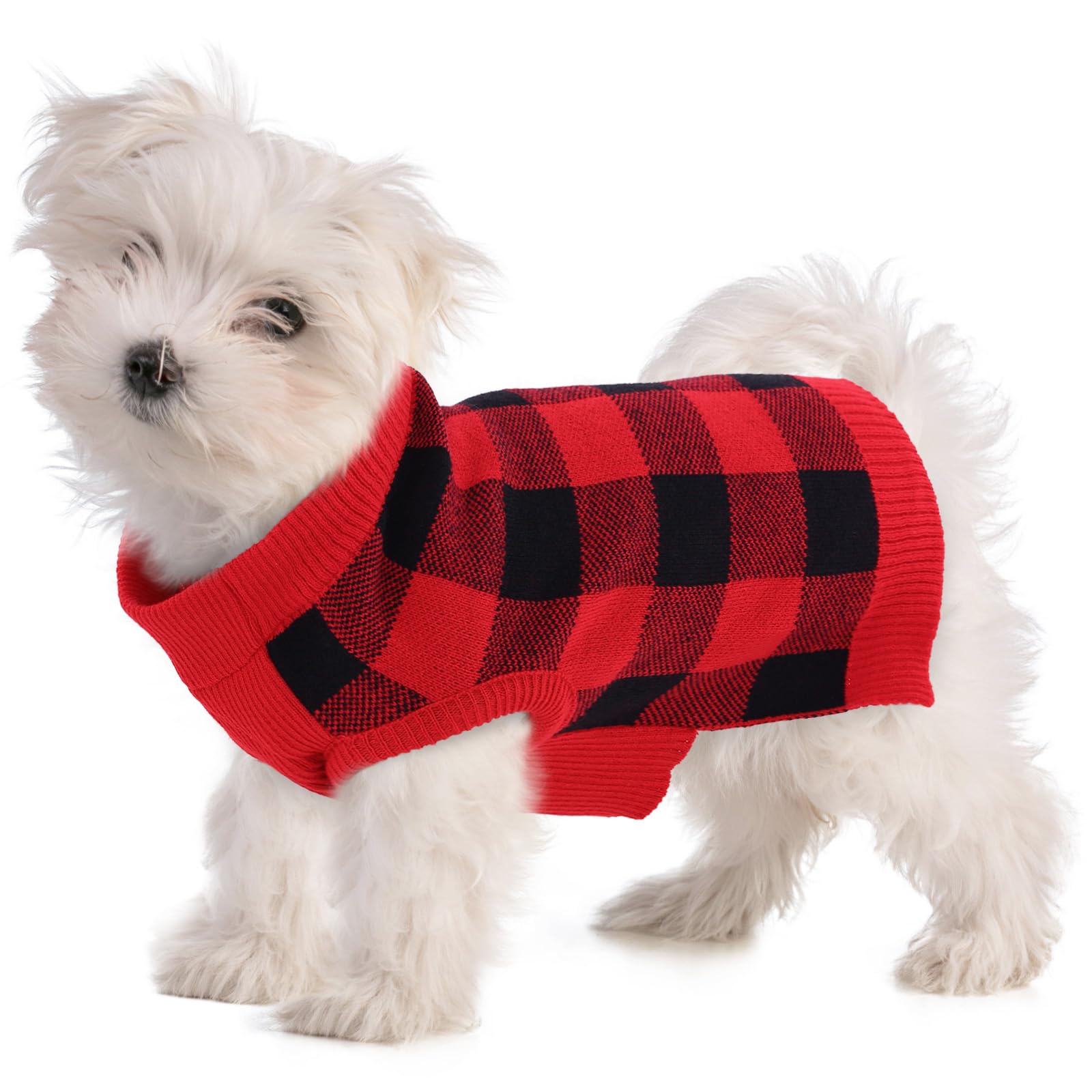 Qbleev Dog Sweater With Leash Hole, Christmas Classic Plaid Vest Knitwear, Warm Winter Pullover For Small Medium Dogs, Cold Weat