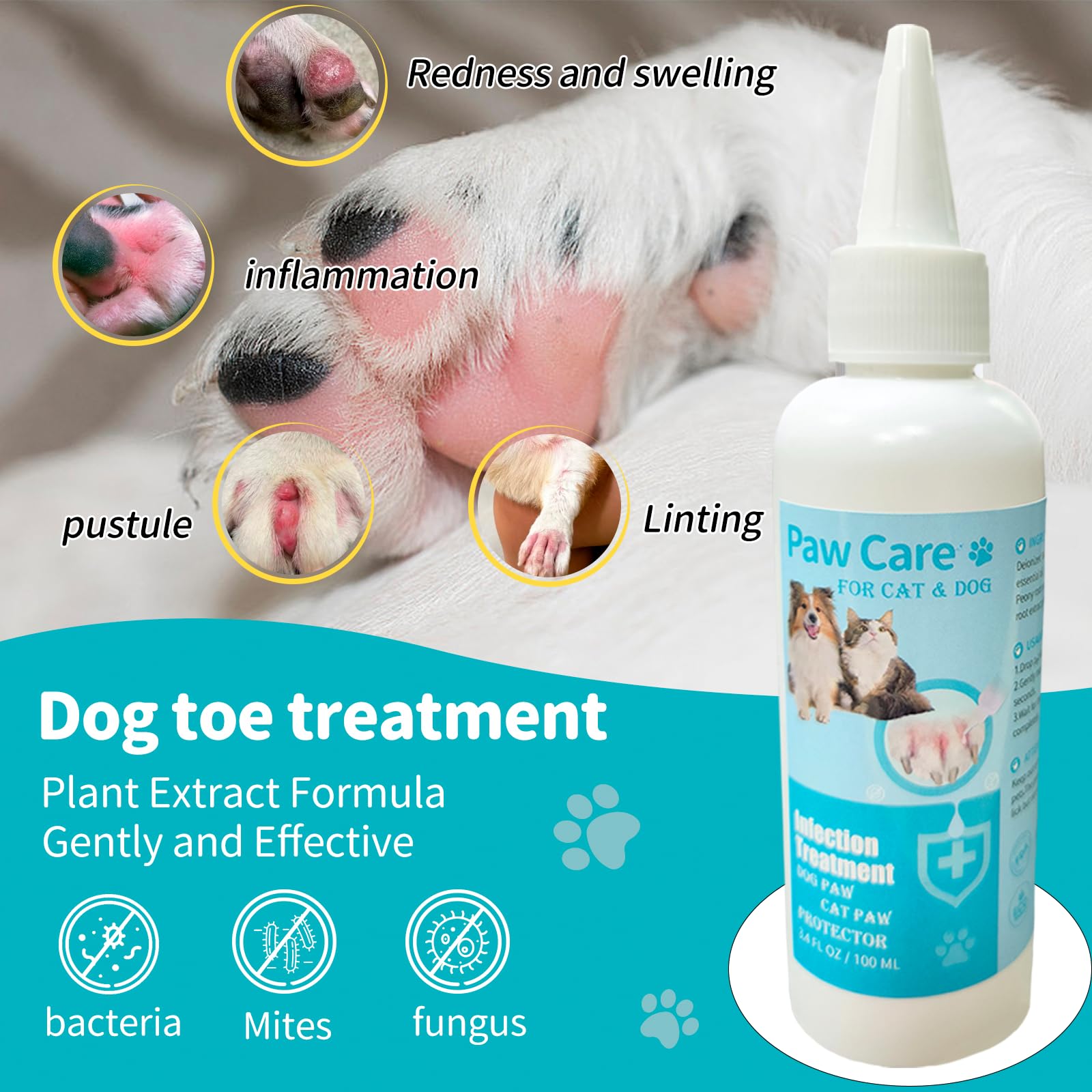 Itch Relief Dog Paw Cleaner, Dog Licking Paws Treatment, 3.4Oz Dog Paw Cleaning Solution, Dog Foot Cleaner, No Rinse Pet Toes Dr