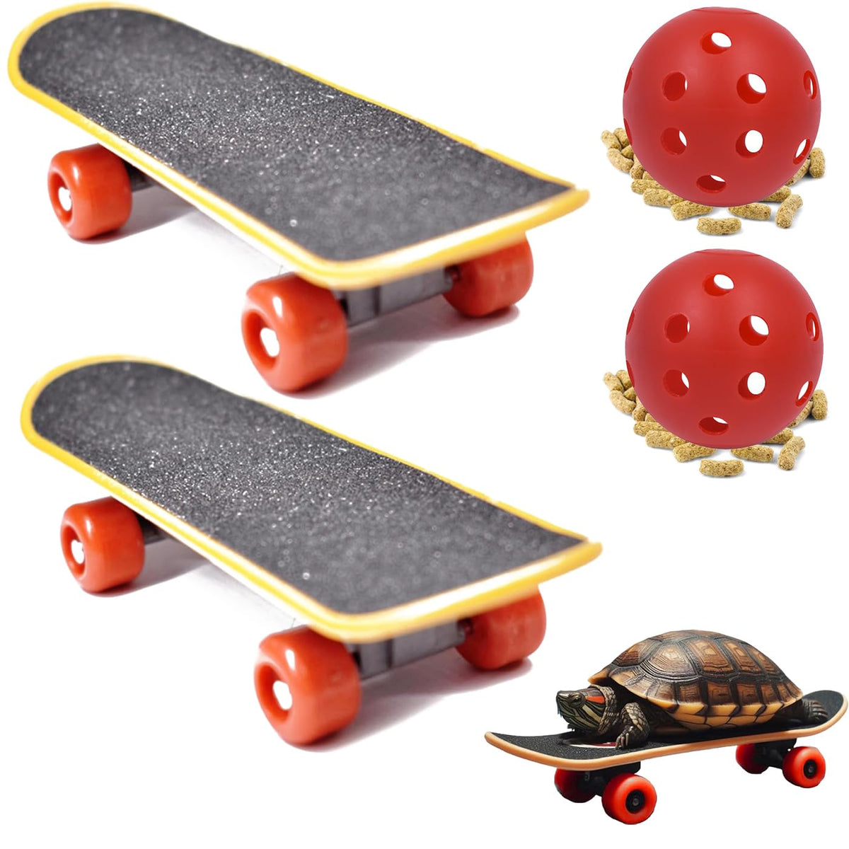 Lengnuantazhi Tortoise Skateboards and Treat Balls Sets of 2, Mini Walking Reptile Skateboard Toys, Turtle Fast Skate Accessory 