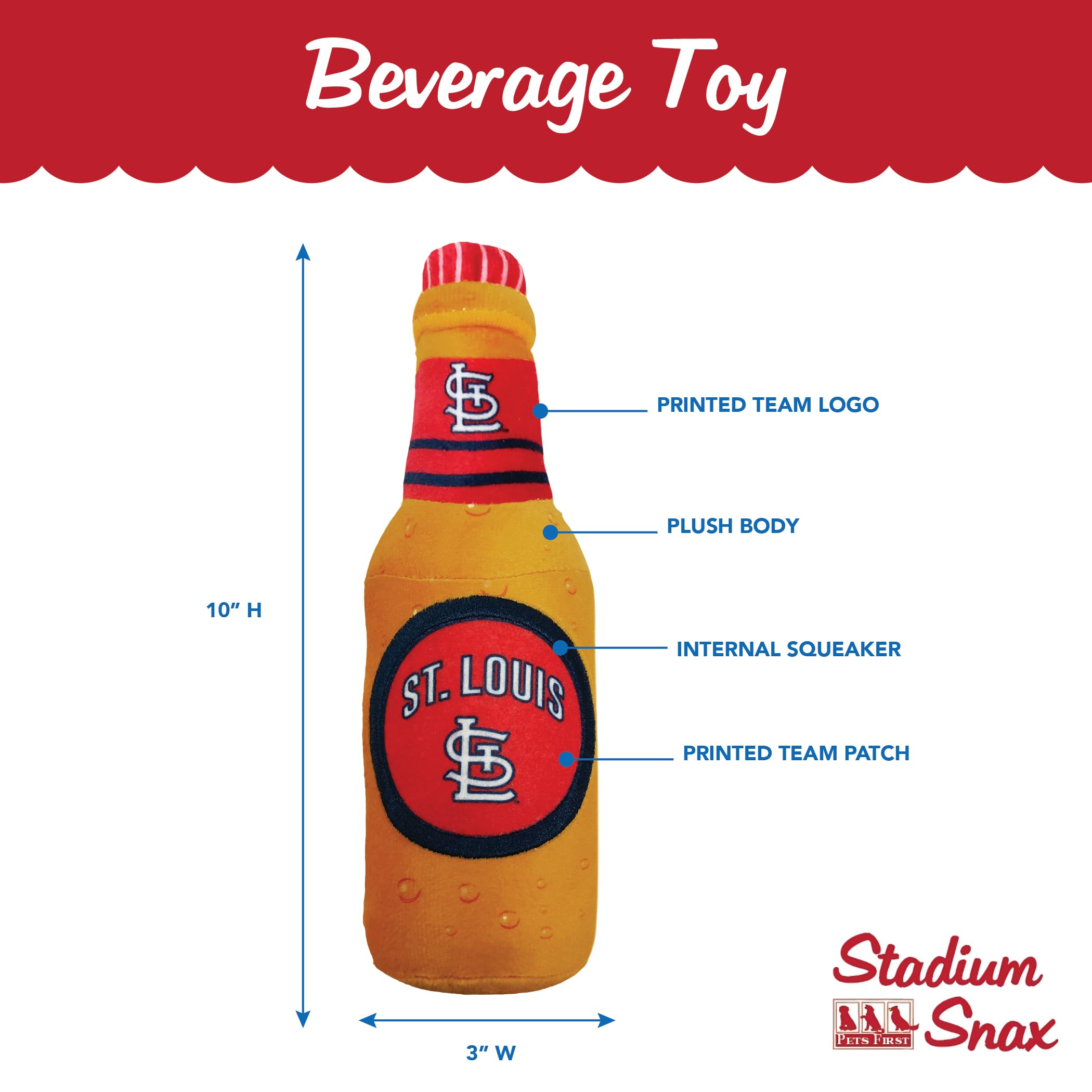 Pets First Mlb St. Louis Cardinals Stadium Beer Bottle Plush Dog Toy-Cutest Plush Toy For Dogs & Cats With Inner Squeaker & Prem