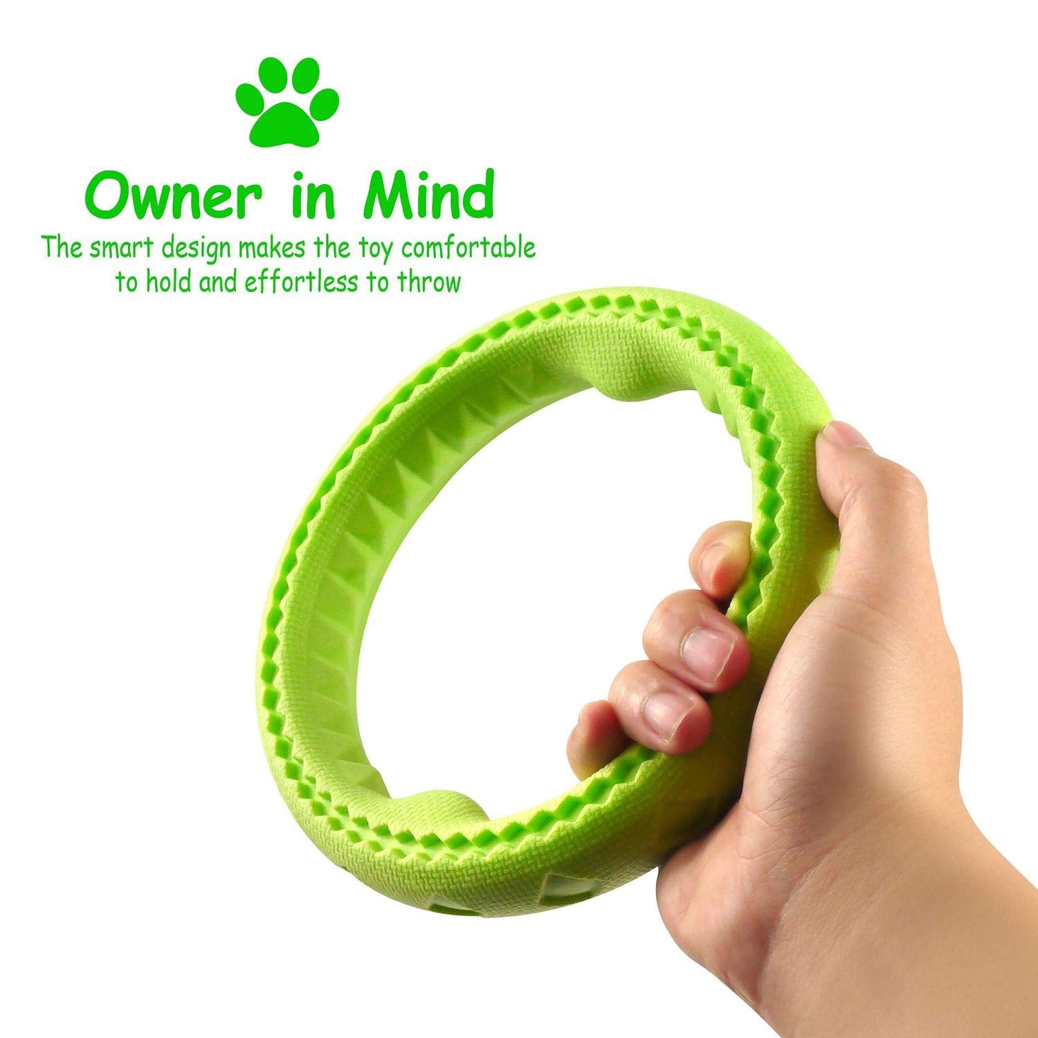 Fluffy Paws Dog Chewing Ring - Soft Rubber 7" Teething Toy for Small/Medium Dogs - Green