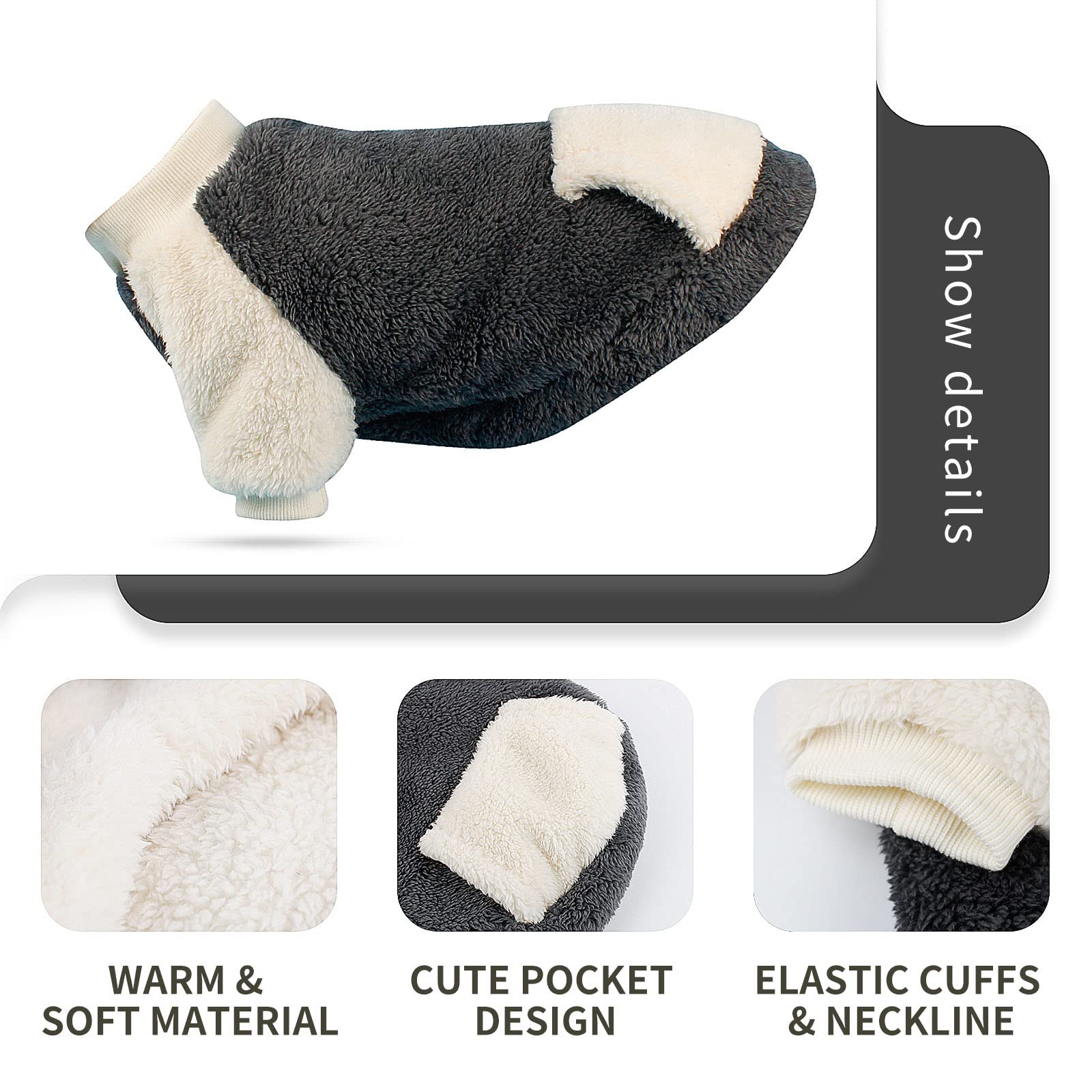 Lesypet Dog Sweaters For Small Dogs, Fleece Dog Sweater Small Dog Clothes Warm Puppy Coat Dog Pullover For Small Dogs Girl Boy, Grey X-Large