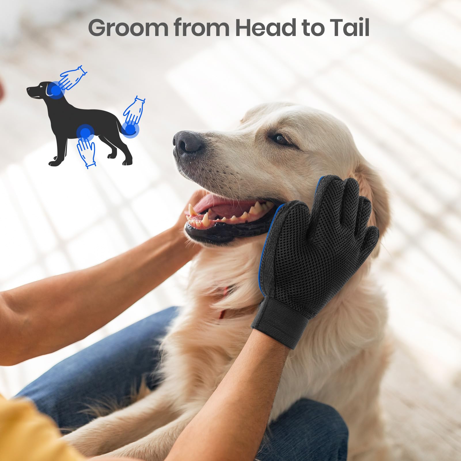 Pet Hair Remover Glove - Gentle Pet Grooming Glove Brush - Deshedding Glove - Massage Mitt With Enhanced Five Finger Design - Perfect For Dogs & Cats With Long & Short Fur - 1 Pack (Right-Hand), Blue