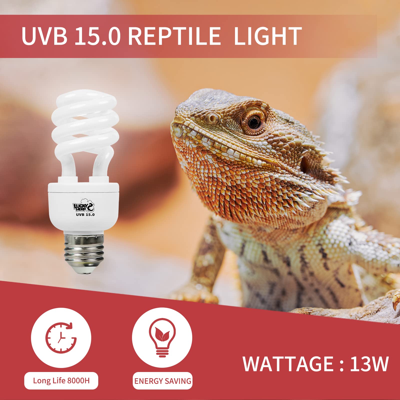 Lucky Herp 13W Uvb 15.0 Intense Uva Uvb Compact Flouorescent Lamp Desert Terrarium Light Bulb For Reptile And Amphibian