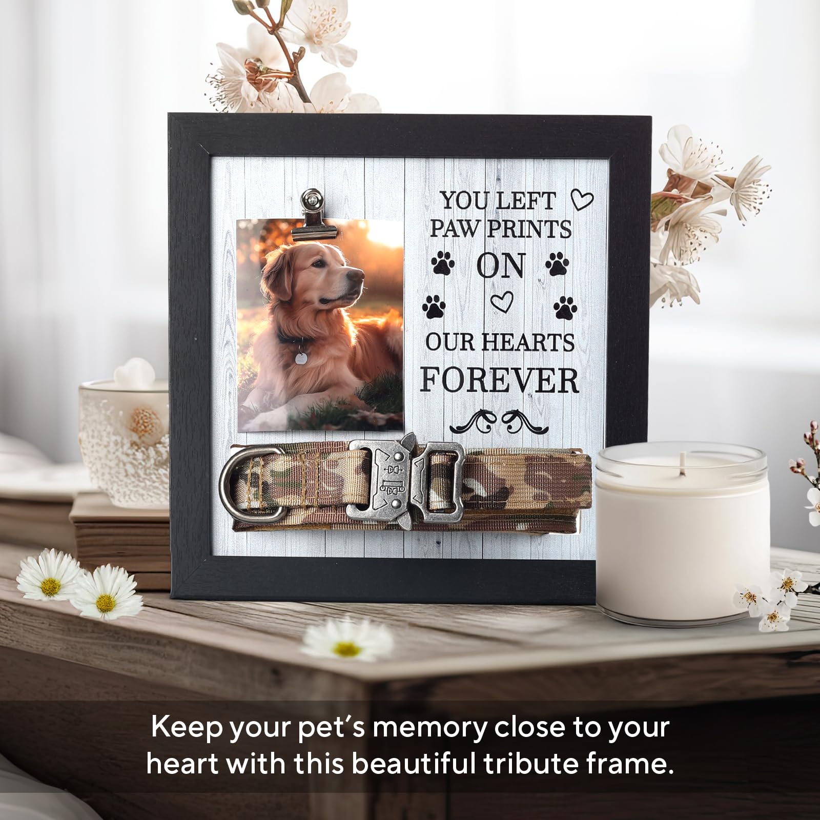 X-Partner Pet Memorial Frame With Collar Holder - Dog & Cat Loss Remembrance Gift - You Left Paw Prints On Our Hearts Forever -