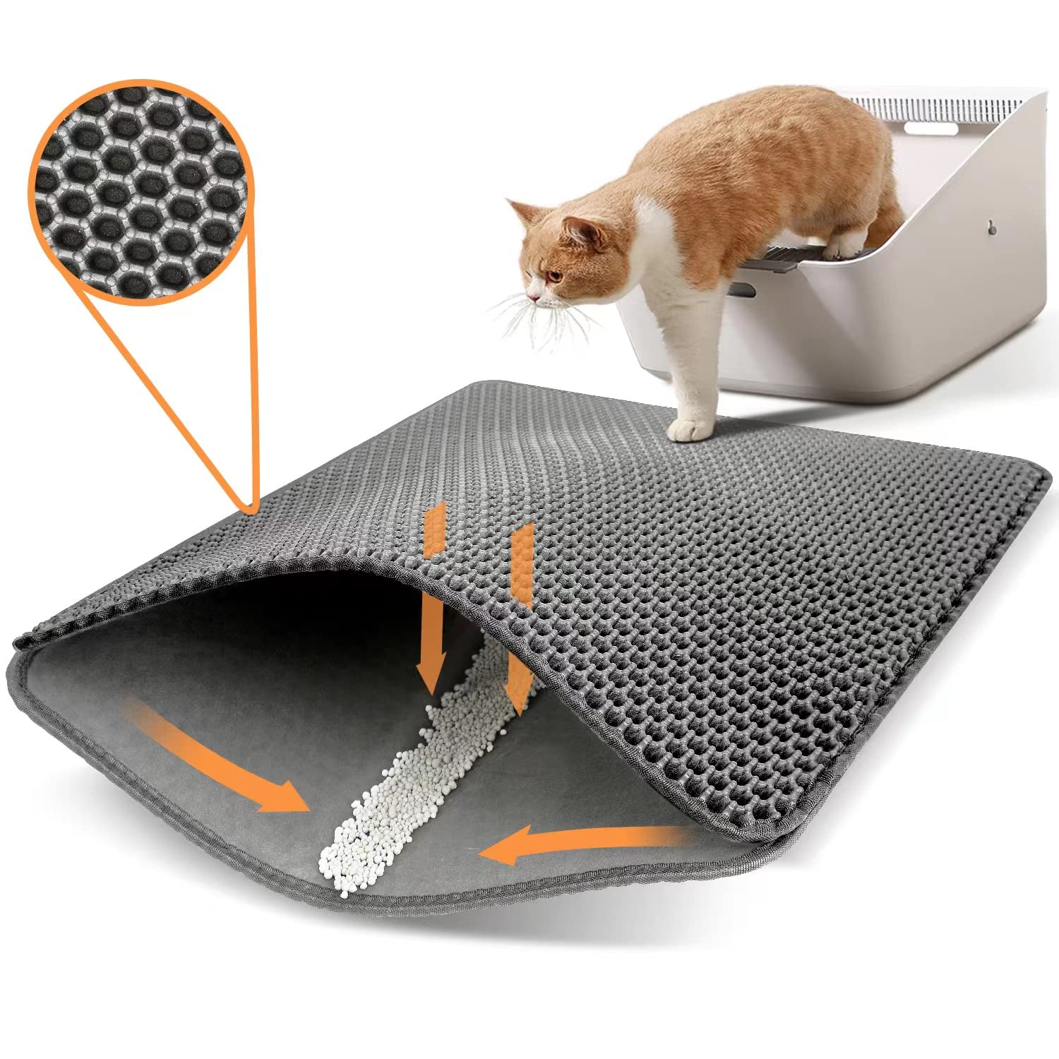 Conlun Cat Litter Mat Cat Litter Trapping Mat, Honeycomb Double Layer Design, Urine And Water Proof Material, Scatter Control, L