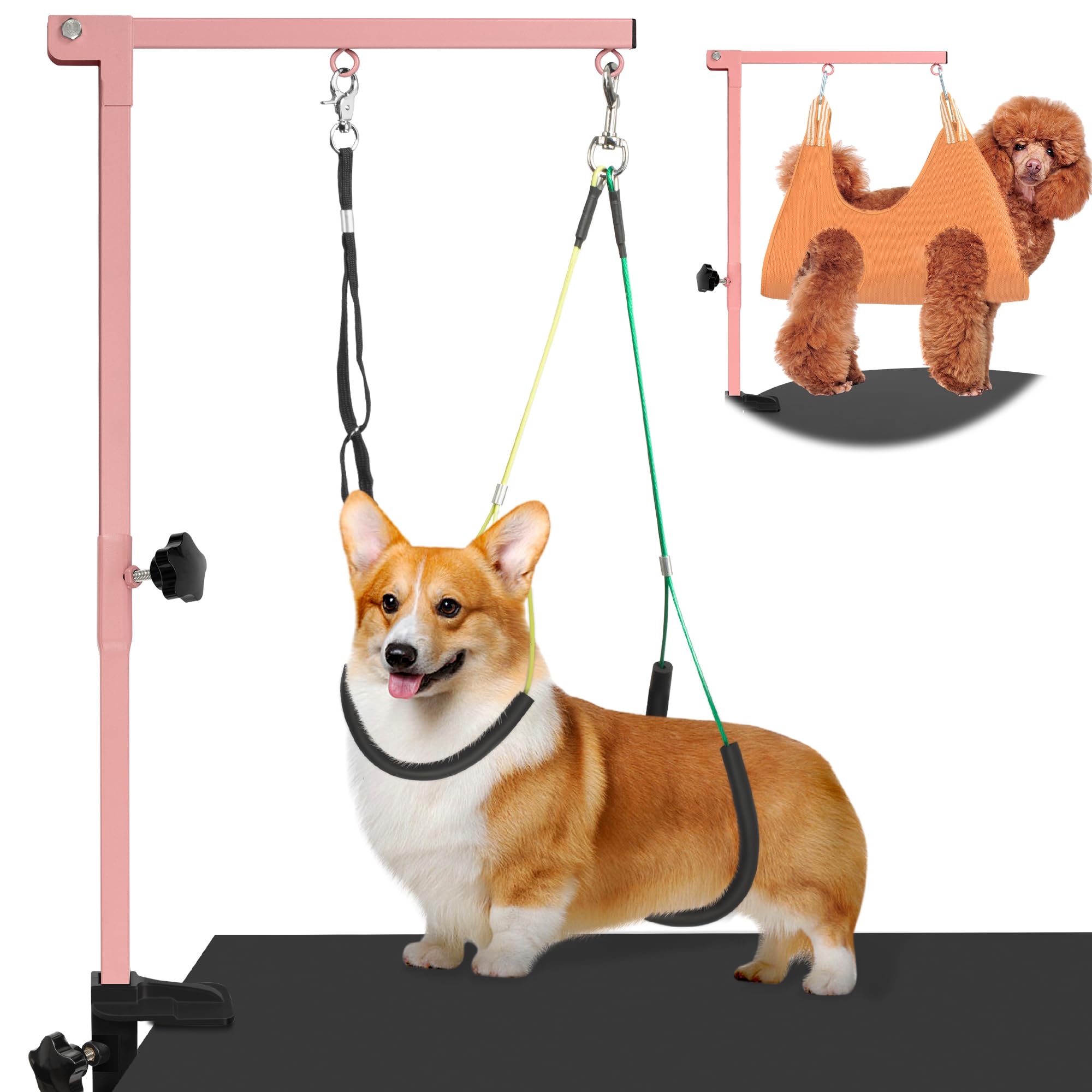 Getlstub Dog Grooming Arm With Pet Grooming Hammock, 35' Pet Grooming Table Arm With Adjustable No Sit Haunch Holders, Dog Groo