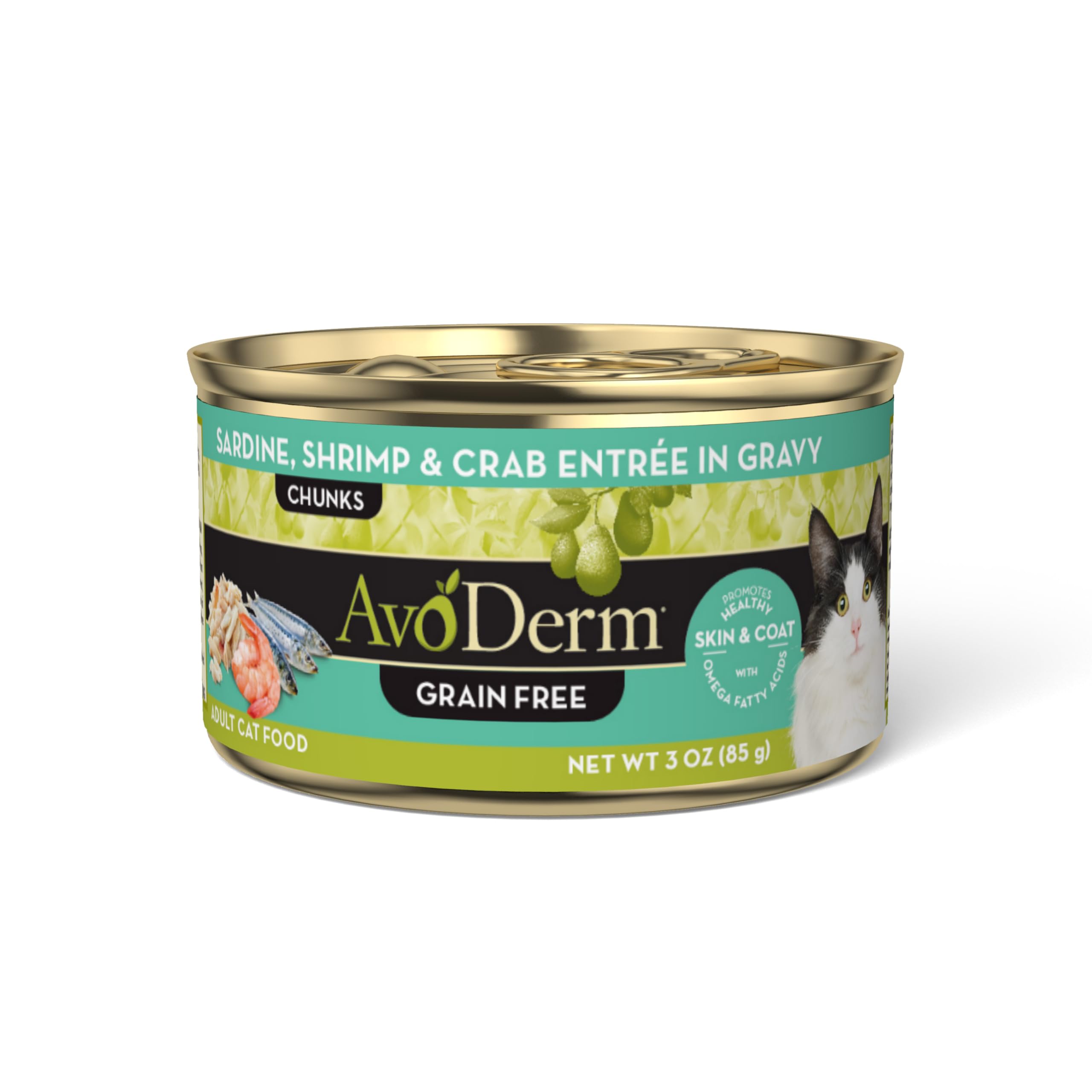 Avoderm Natural Grain Free Sardine, Shrimp & Crab Entree In Gravy Canned Wet Cat Food, 3-Ounce Cans, Case Of 24