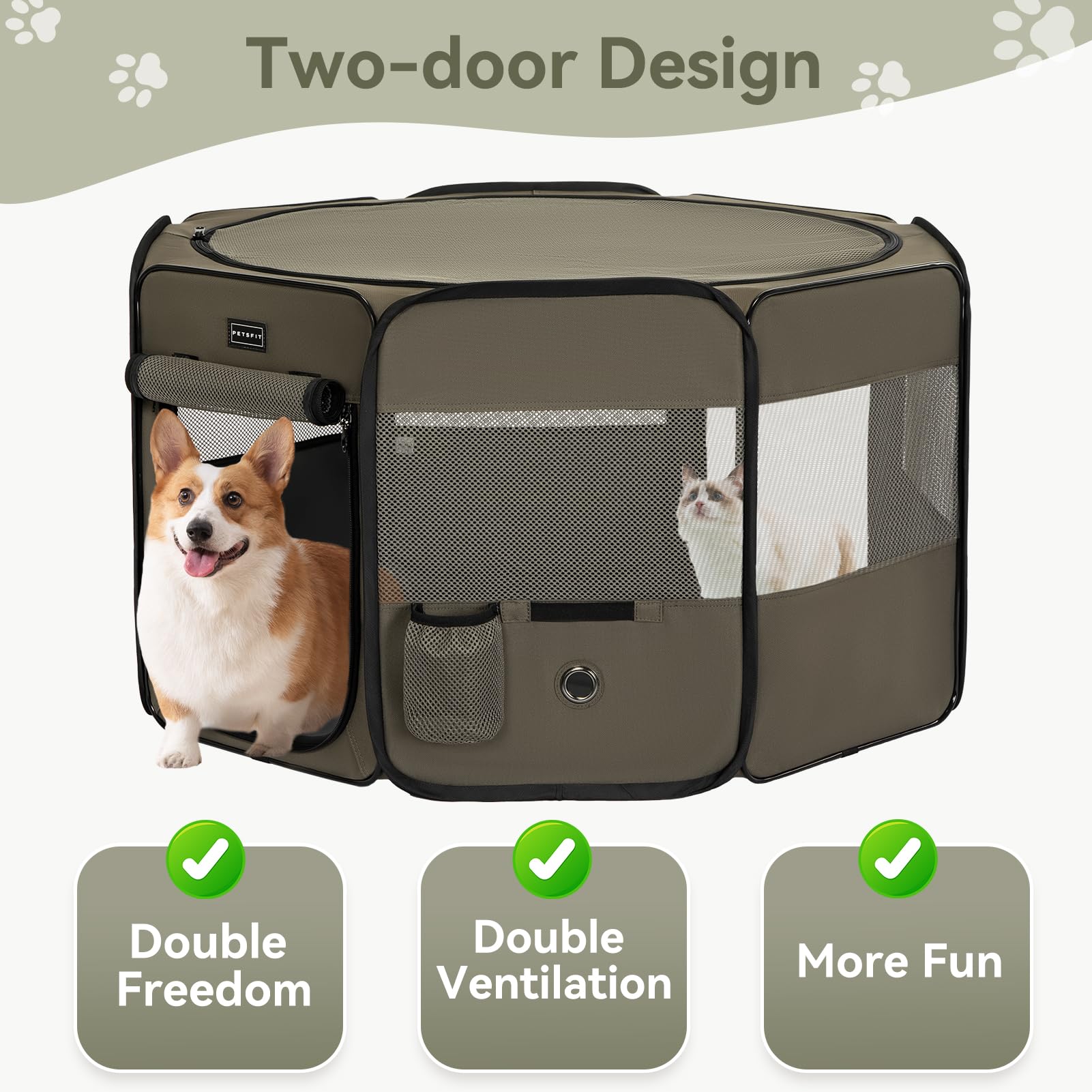 Petsfit Dog Playpen, 36'' Dia Sturdy Foldable Puppy Playpen For Dogs Cats Indoor/Outdoor, Portable Pet Playpen With Carring Case