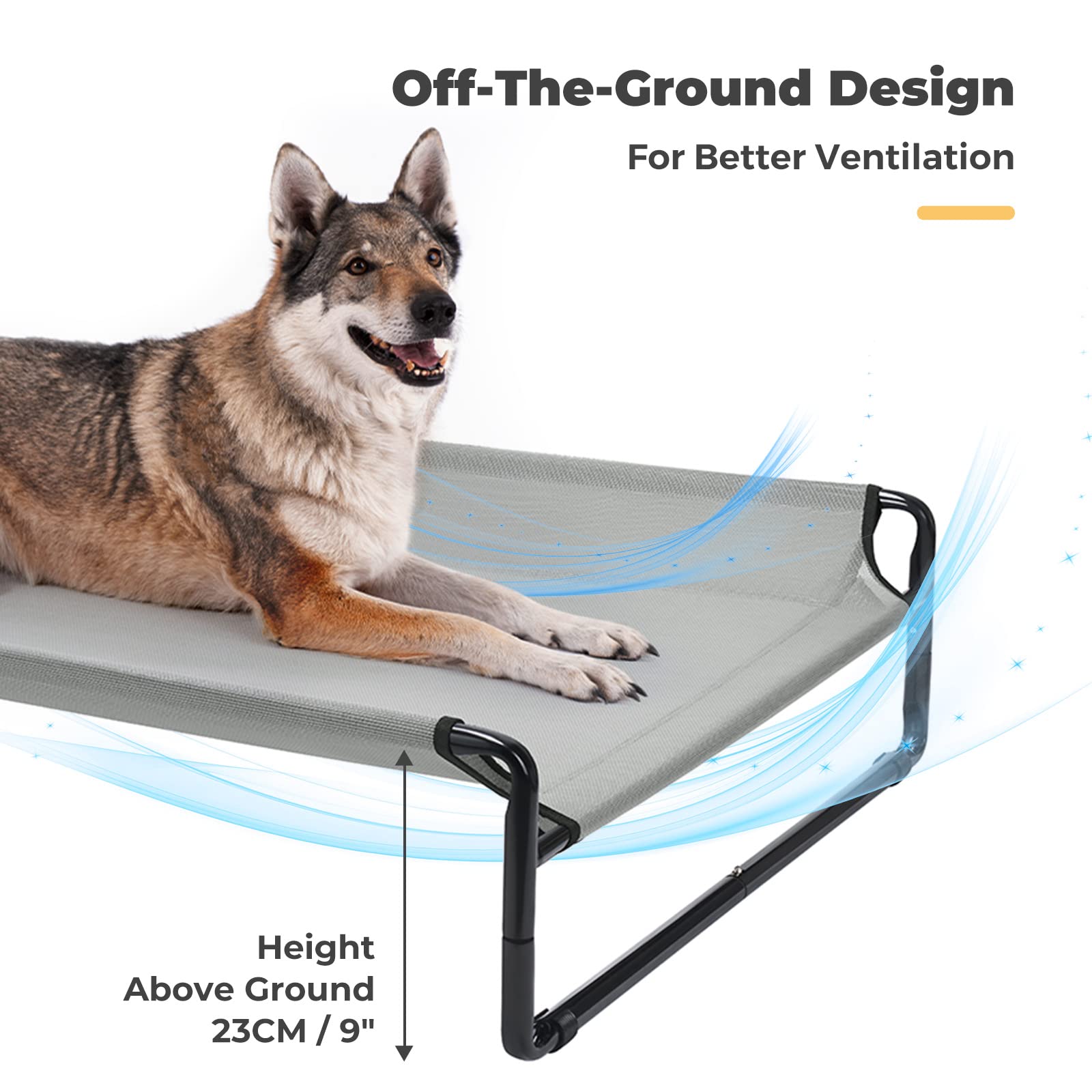 Veehoo Original Cooling Elevated Dog Bed, Outdoor Raised Dog Cots Bed For Large Dogs, Portable Standing Pet Bed With Washable Breathable Mesh, No-Slip Feet For Indoor Outdoor, X-Large, Grey, Cwc2201
