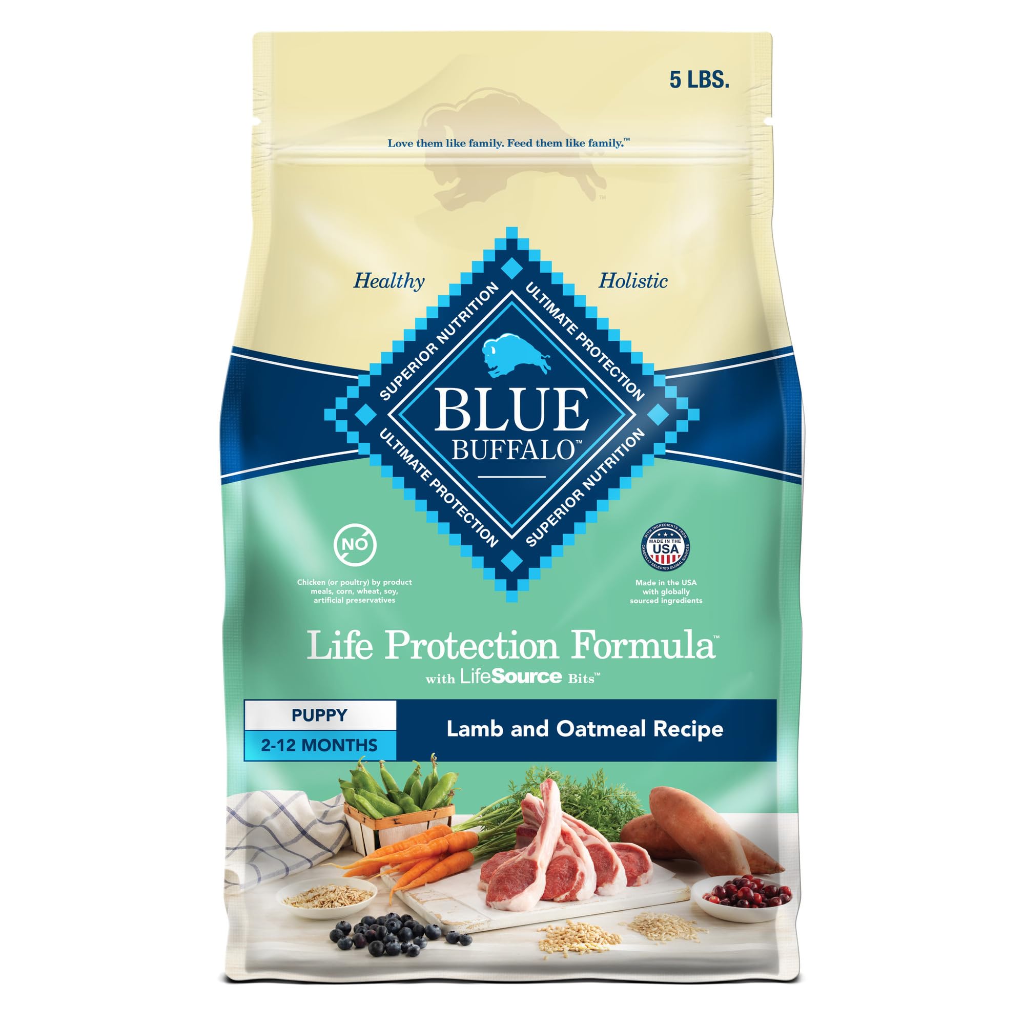 Blue Buffalo Life Protection Formula Puppy Dry Dog Food with DHA and ARA, Made with Natural Ingredients, Lamb & Oatmeal Recipe, 