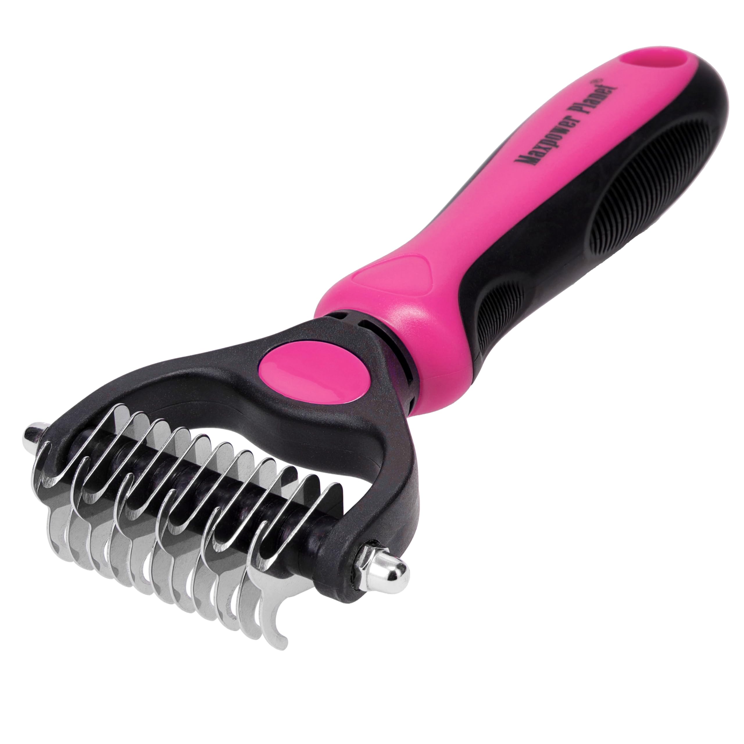 Maxpower Planet Pet Grooming Brush - Double Sided Undercoat Rake For Dogs & Cats, Extra Wide Brush To Reduce Shedding By 95% (Pi