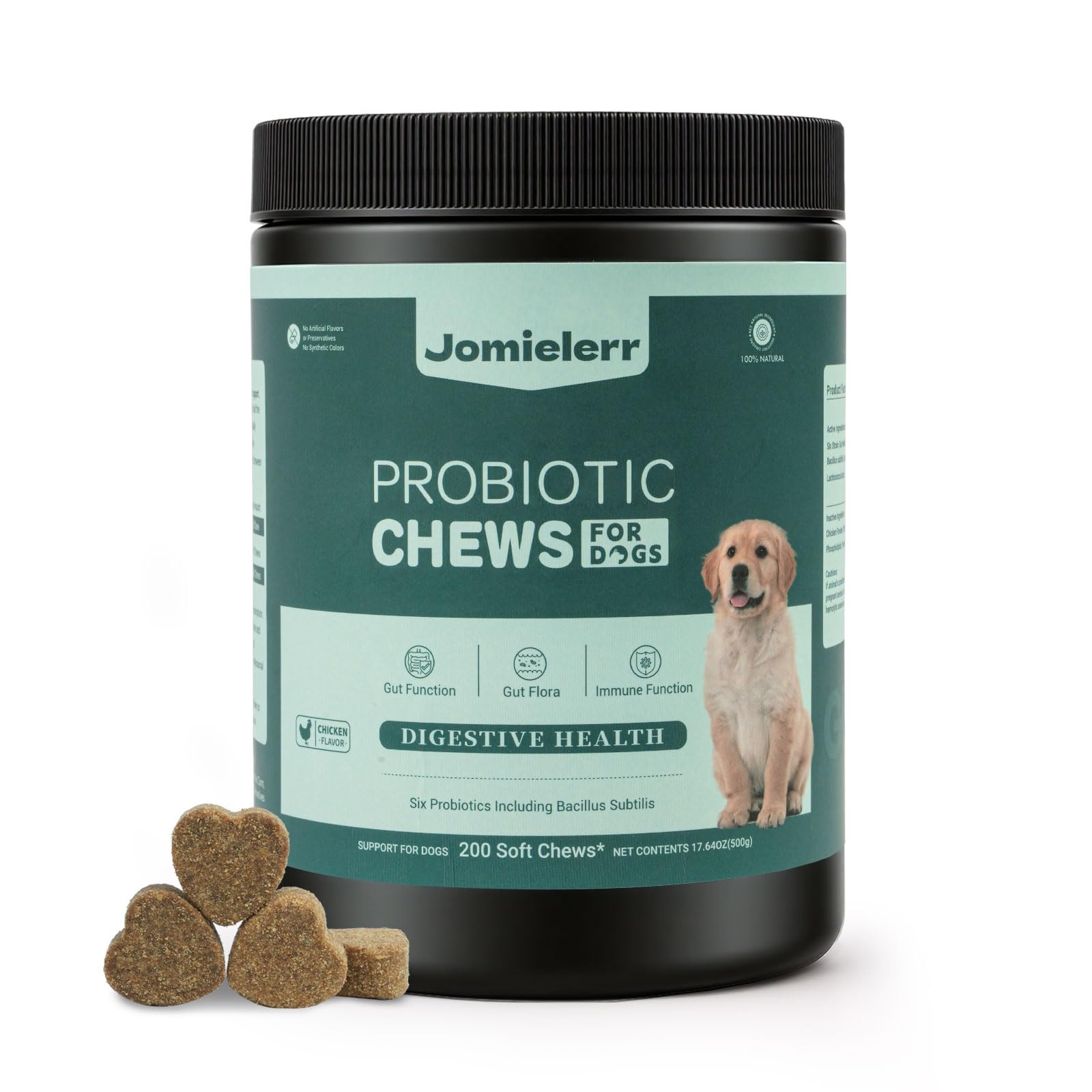 Jomielerr Probiotics for Dogs, 200 Soft Chews, Support Gut Health, Diarrhea Relief, Seasonal Allergies, Dog Probiotic Chews for 
