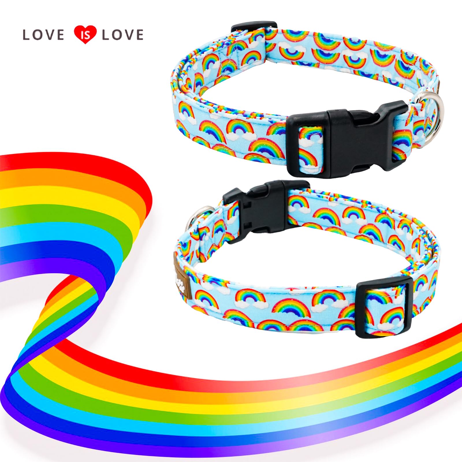 Tunkoo Pride Dog Collar Rainbow Cloud, Cute Adjustable Striped Collar With Strong Plastic Buckle - For Small Medium Large Pets,