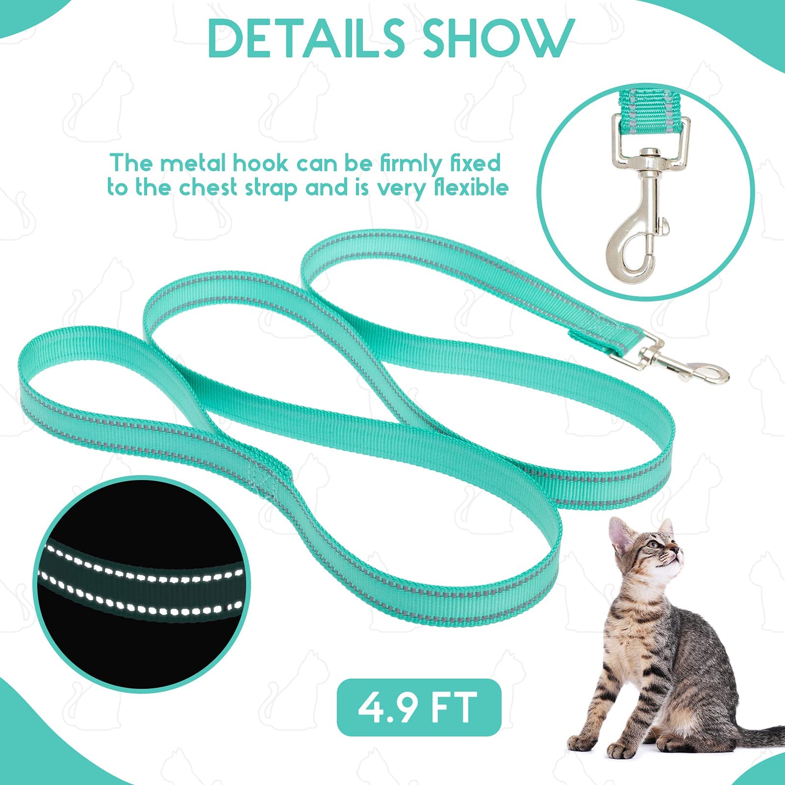 Pupteck Cat Harness And Leash Set Escape Proof Reflective Cat Walking Harness Adjustable Soft Breathable Mesh Vest For Small Pet
