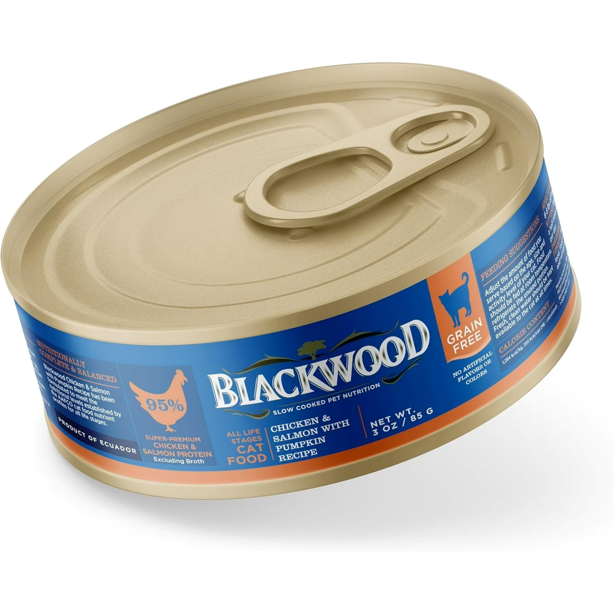 Blackwood Wet Cat Food, Chicken & Salmon with Pumpkin Recipe for All Life Stages, 3 Ounce Can (Pack of 12), Slow Cooked, Grain F