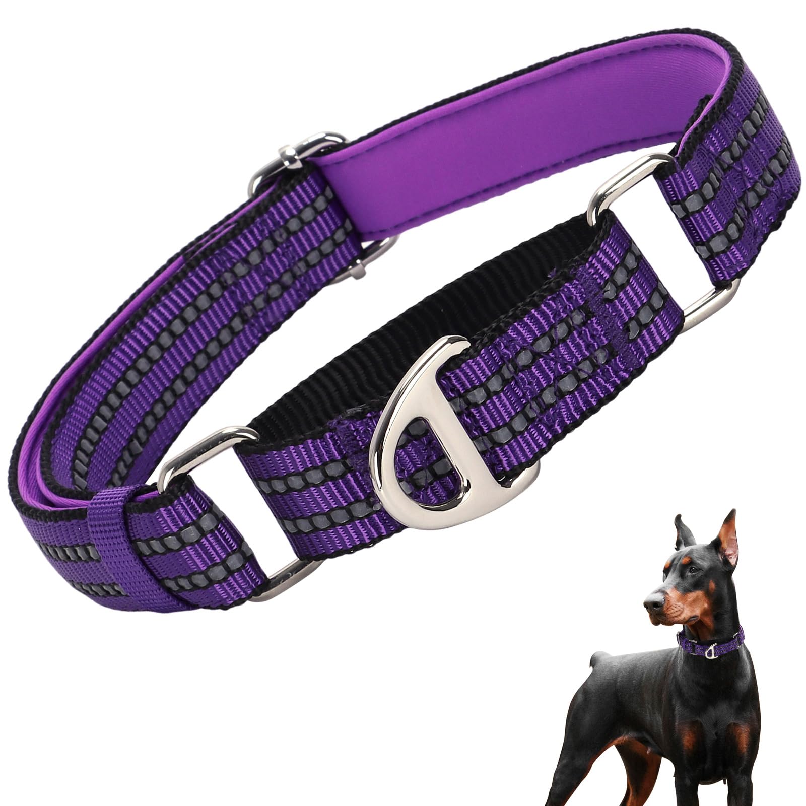Martingale Collar For Large Dogs With No Buckle,Reflective Nylon Padded Comfort Safe Dog Collar For Training,Nighttime Walking &