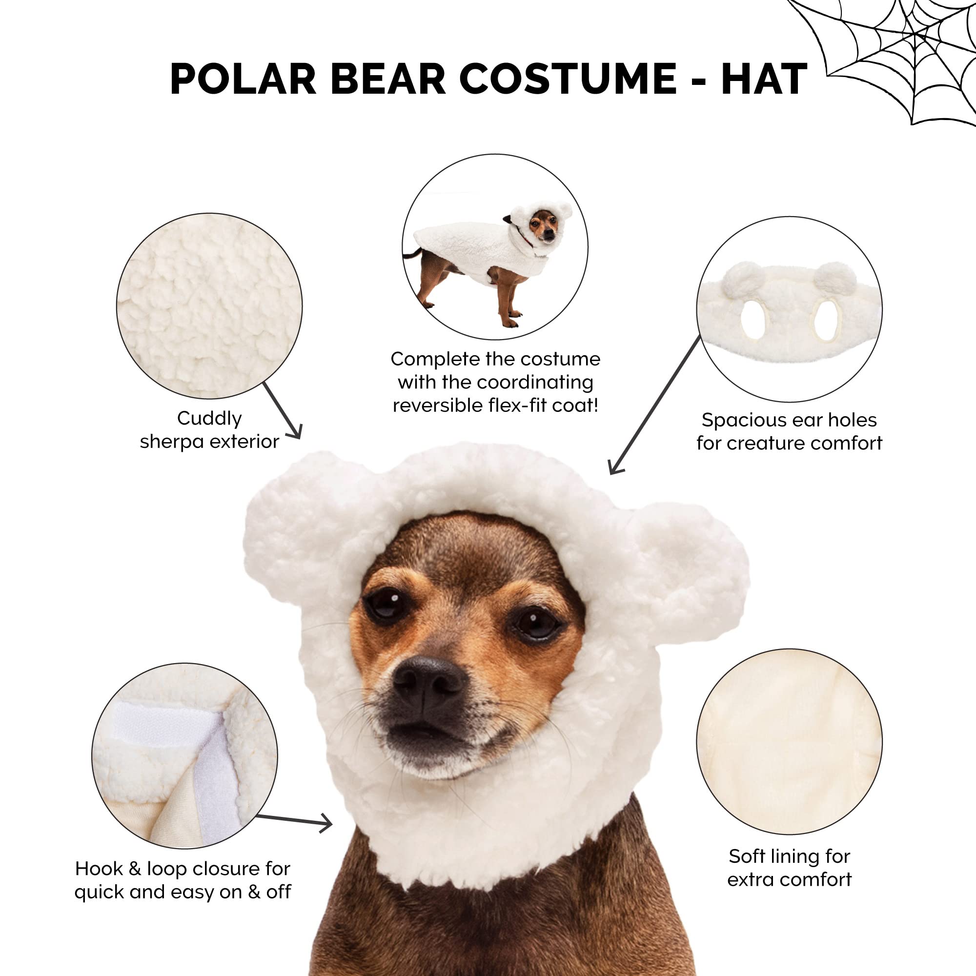 Furhaven Large To Xl Dog Hat, Washable & Cozy - Sherpa Flex-Fit Polar Bear Dog Hat Costume - Cream, Large To Extra Large