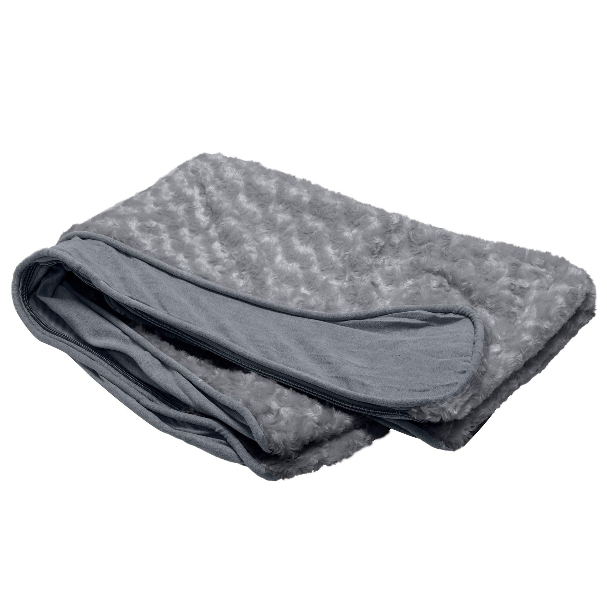 Furhaven Replacement Dog Bed Cover Ultra Plush Faux Fur & Suede Contour Luxe Lounger, Machine Washable - Gray, Jumbo (X-Large)