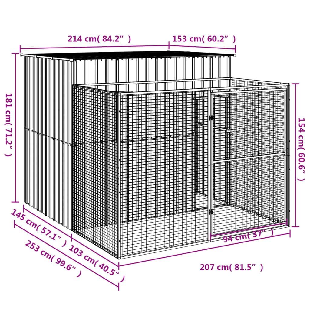 vidaXL Dog House with Run Anthracite 84.3x99.6x71.3 Galvanized Steel