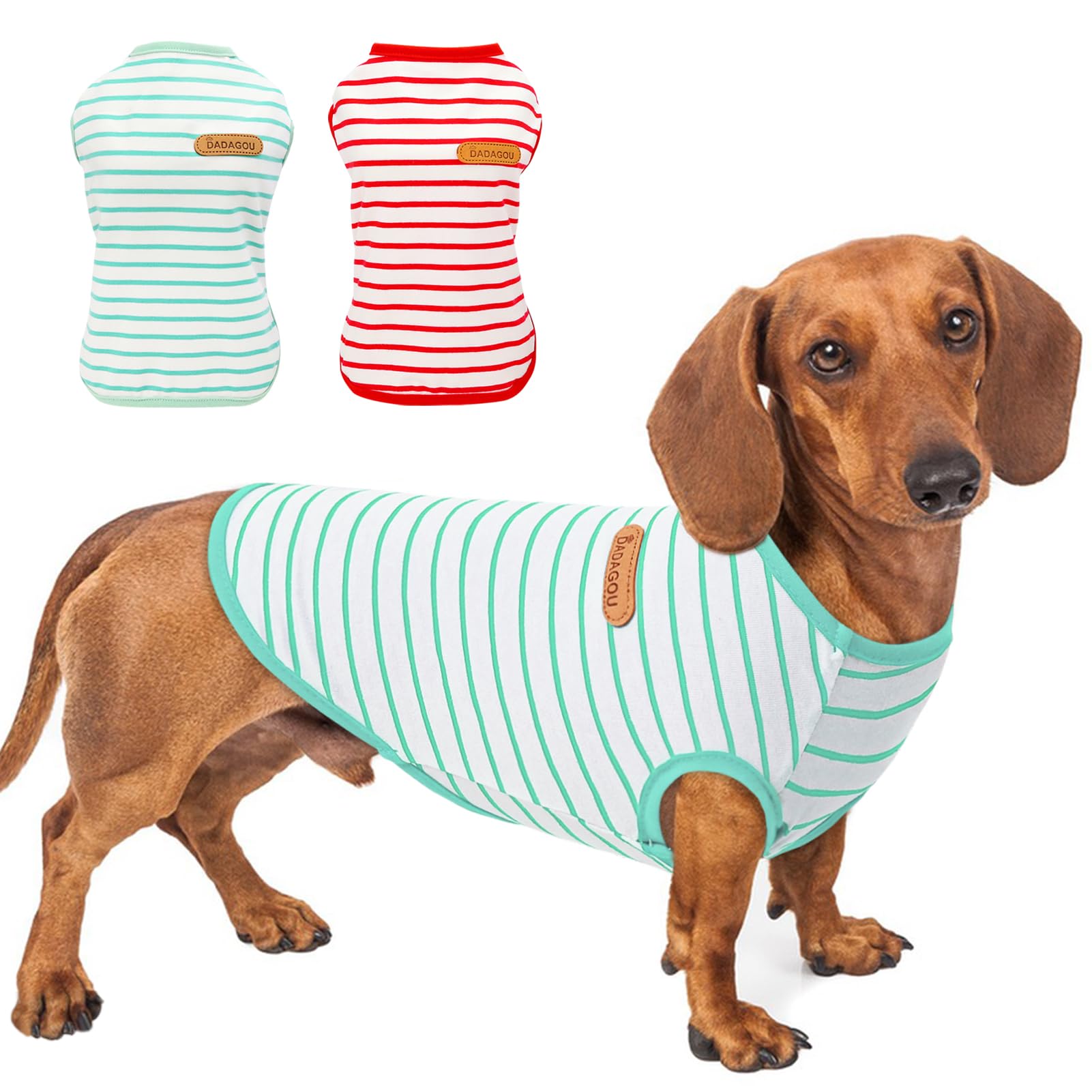Preferhouse Dog Shirts For Medium Dogs 2 Pack, M Dog Sleeveless Striped Vests Dog Pullover T-Shirts Lightweight Puppy Kitten Tan