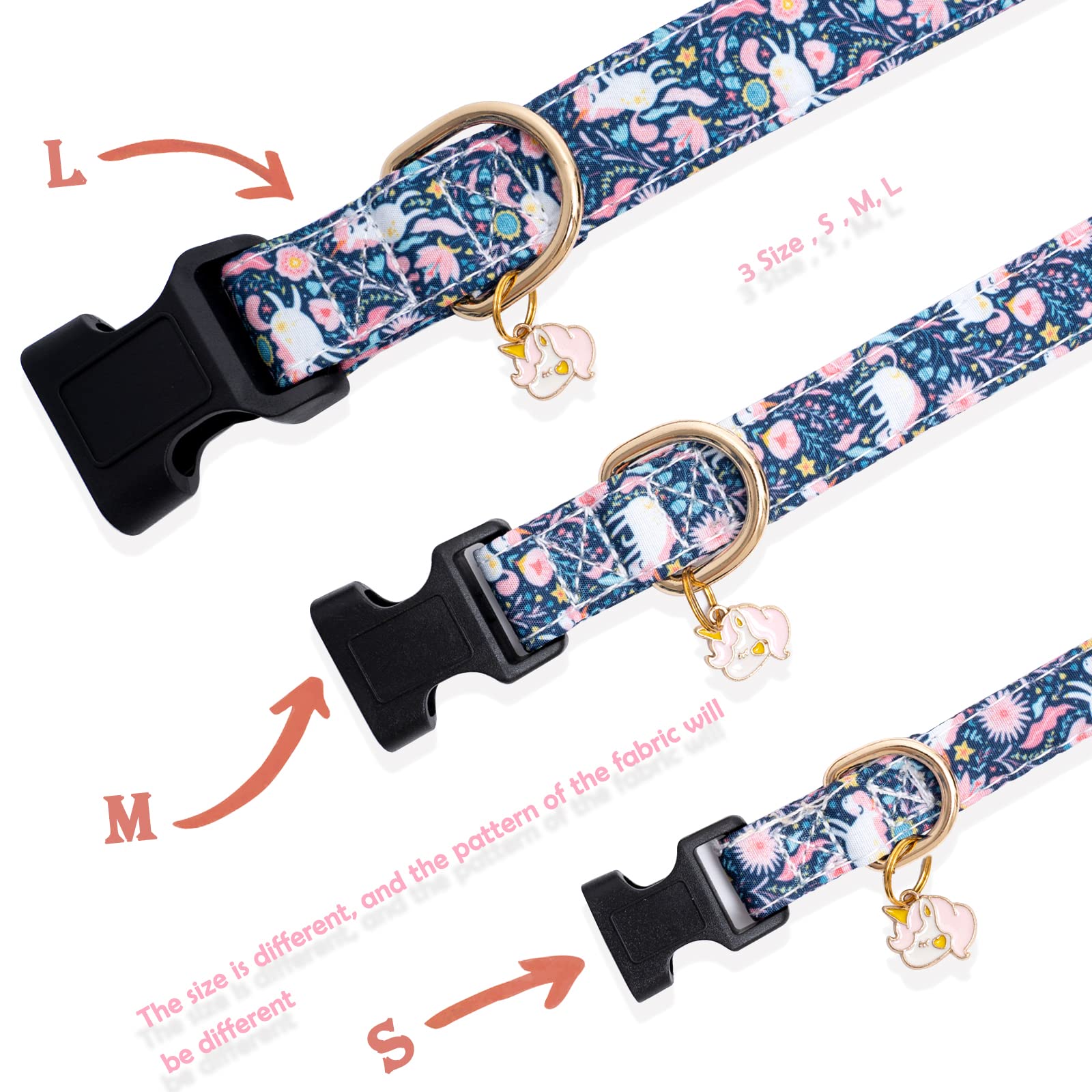 Faygarsle Cotton Designer Dogs Collar Cute Unicorn Dog Collars For Girl Female Small Medium Large Dogs With Unicorn Charms L